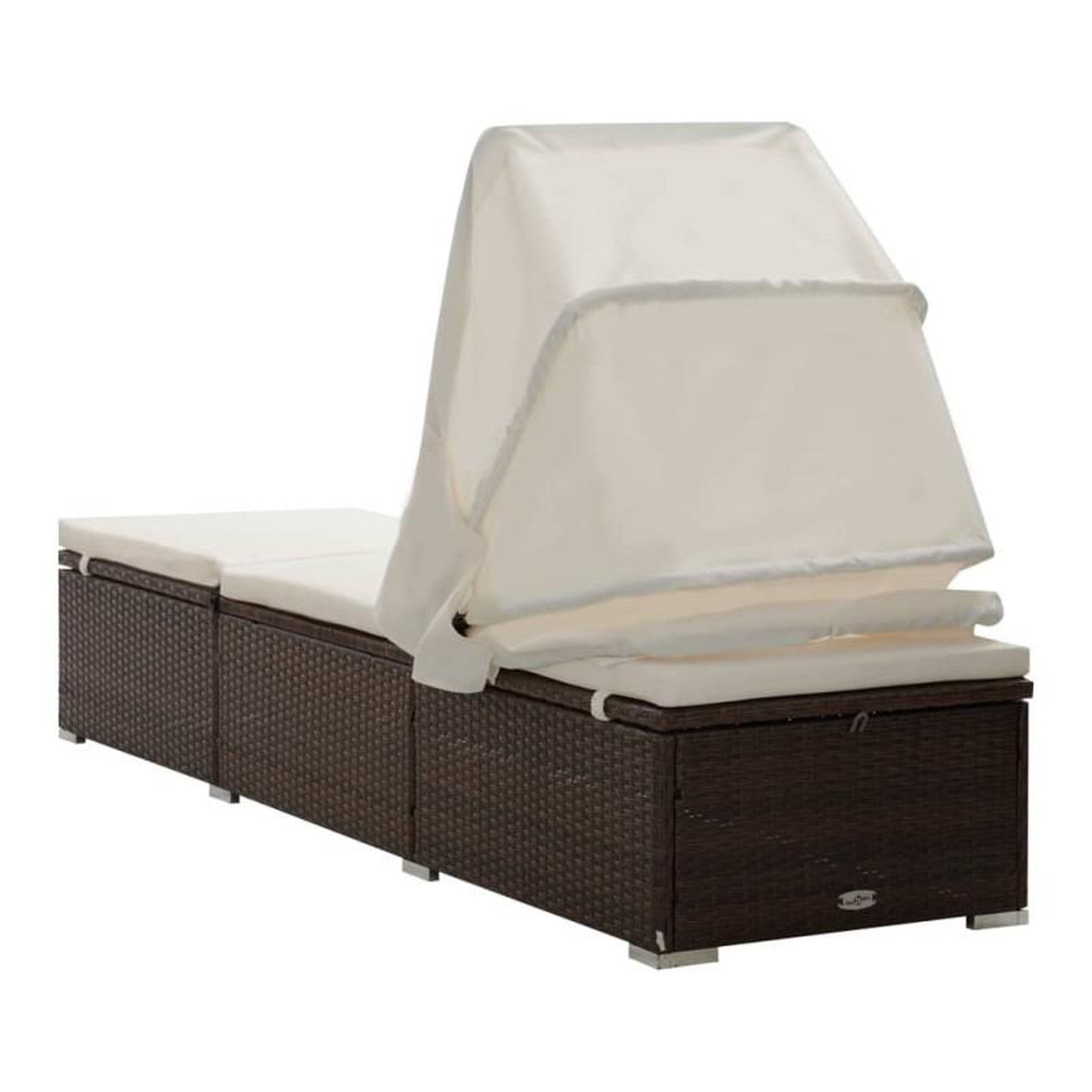 Voir la diapositive 6 : VIDAXL Chaise longue avec auvent et coussin résine tressée marron