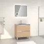  Pack Meuble de salle de bain 80x50 cm Chêne blond + vasque Argent + miroir LED 80x70