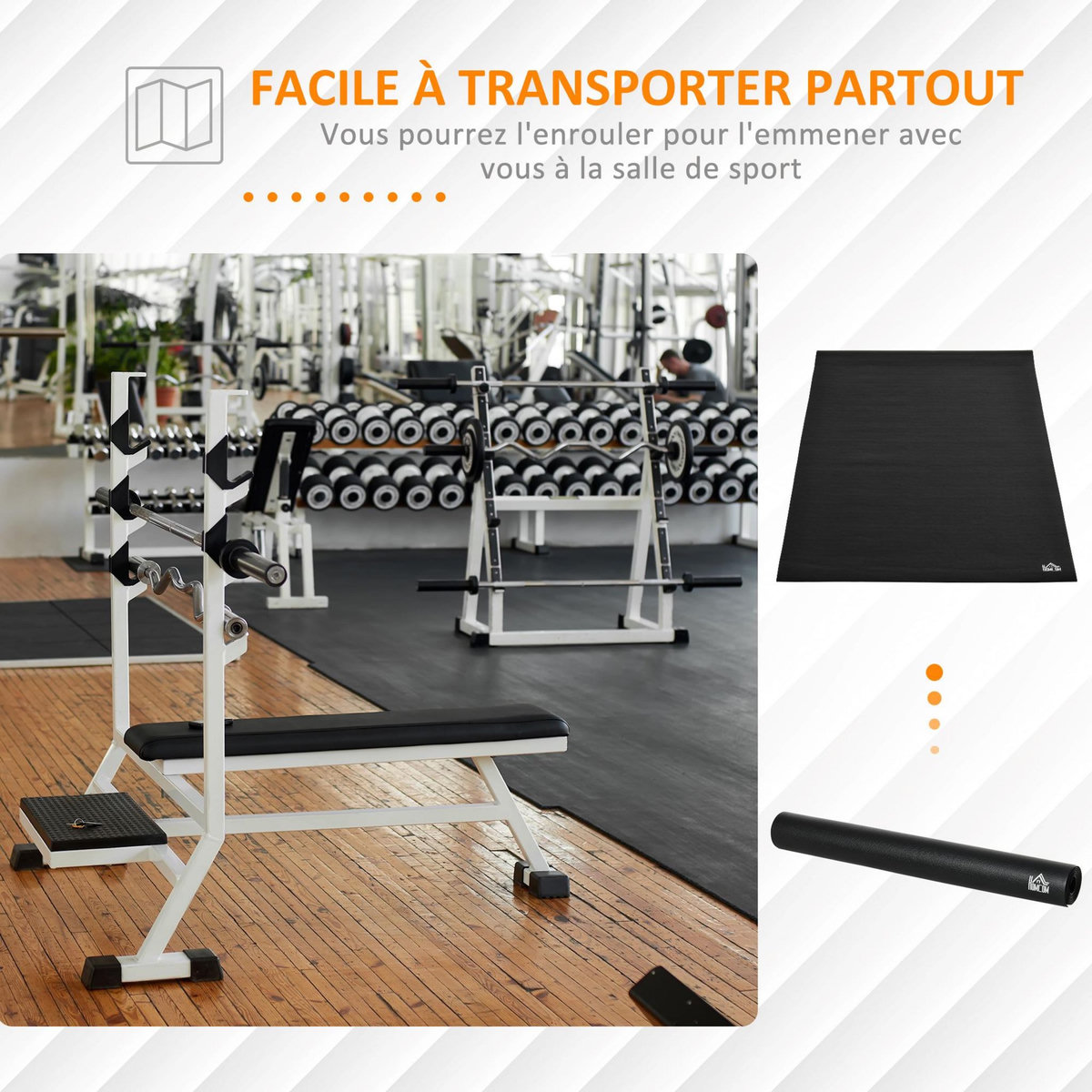 HOMCOM Tapis de protection Fitness grand confort dim. 180L x 90l x 0,6H cm PVC noir