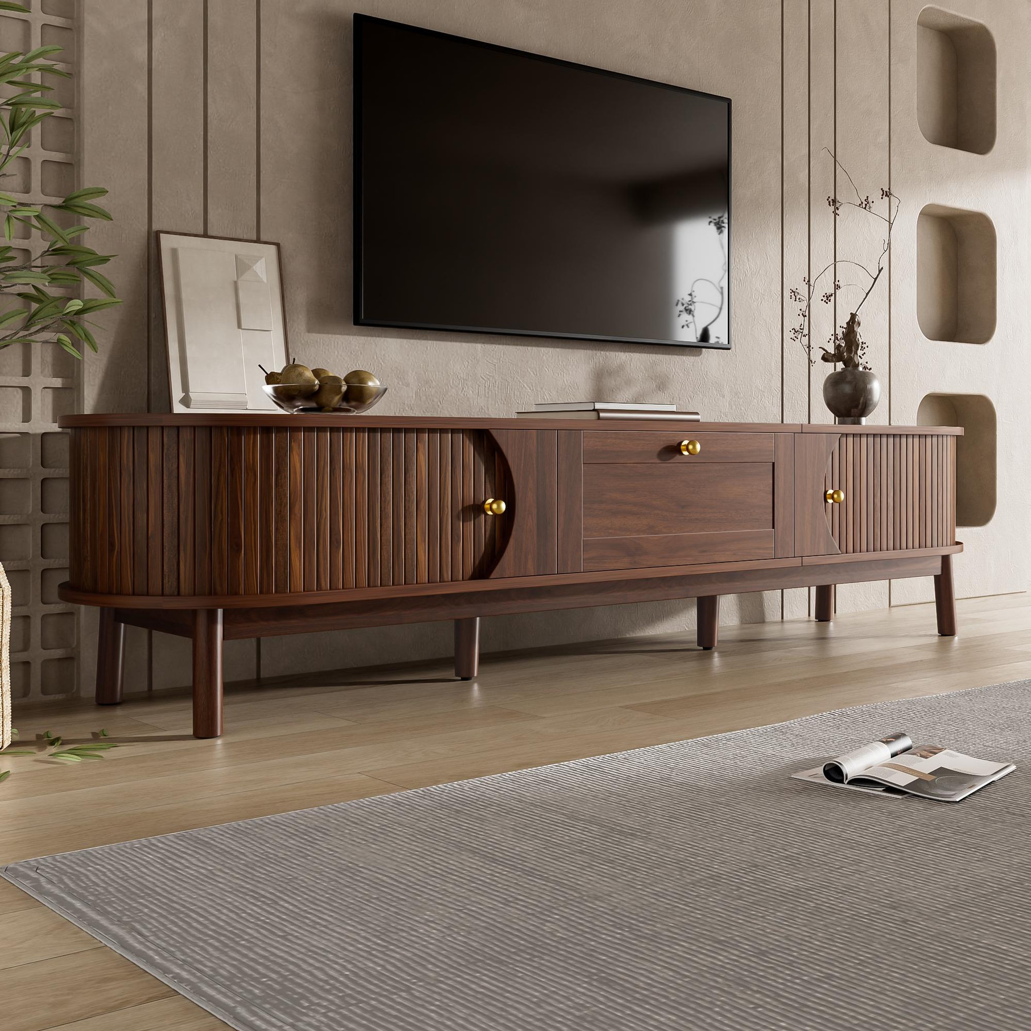 Voir la diapositive 4 : MERAX Meuble tv noyer 170 cm mdf