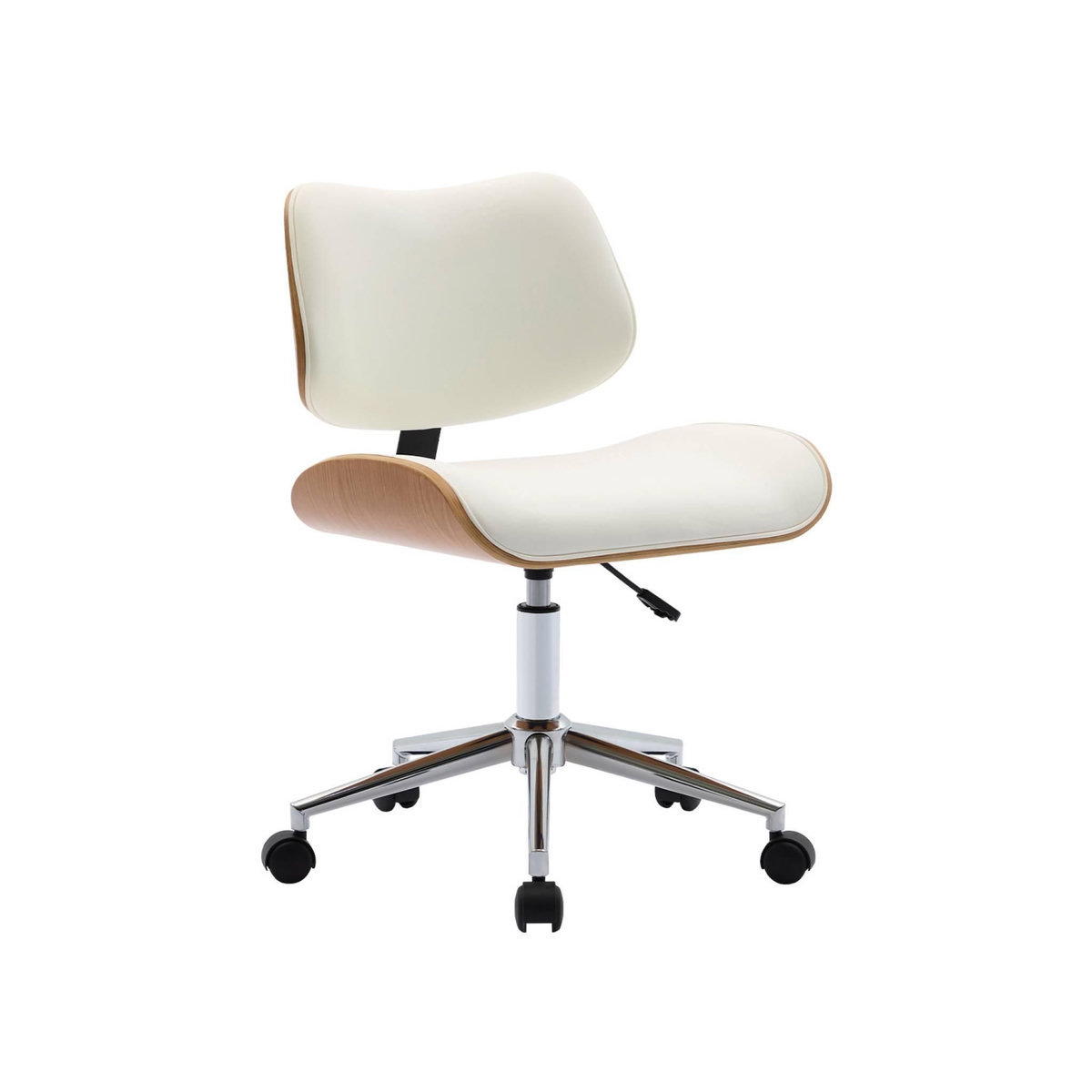 SWEEEK Chaise de bureau à roulettes décor bois courbé et simili cuir