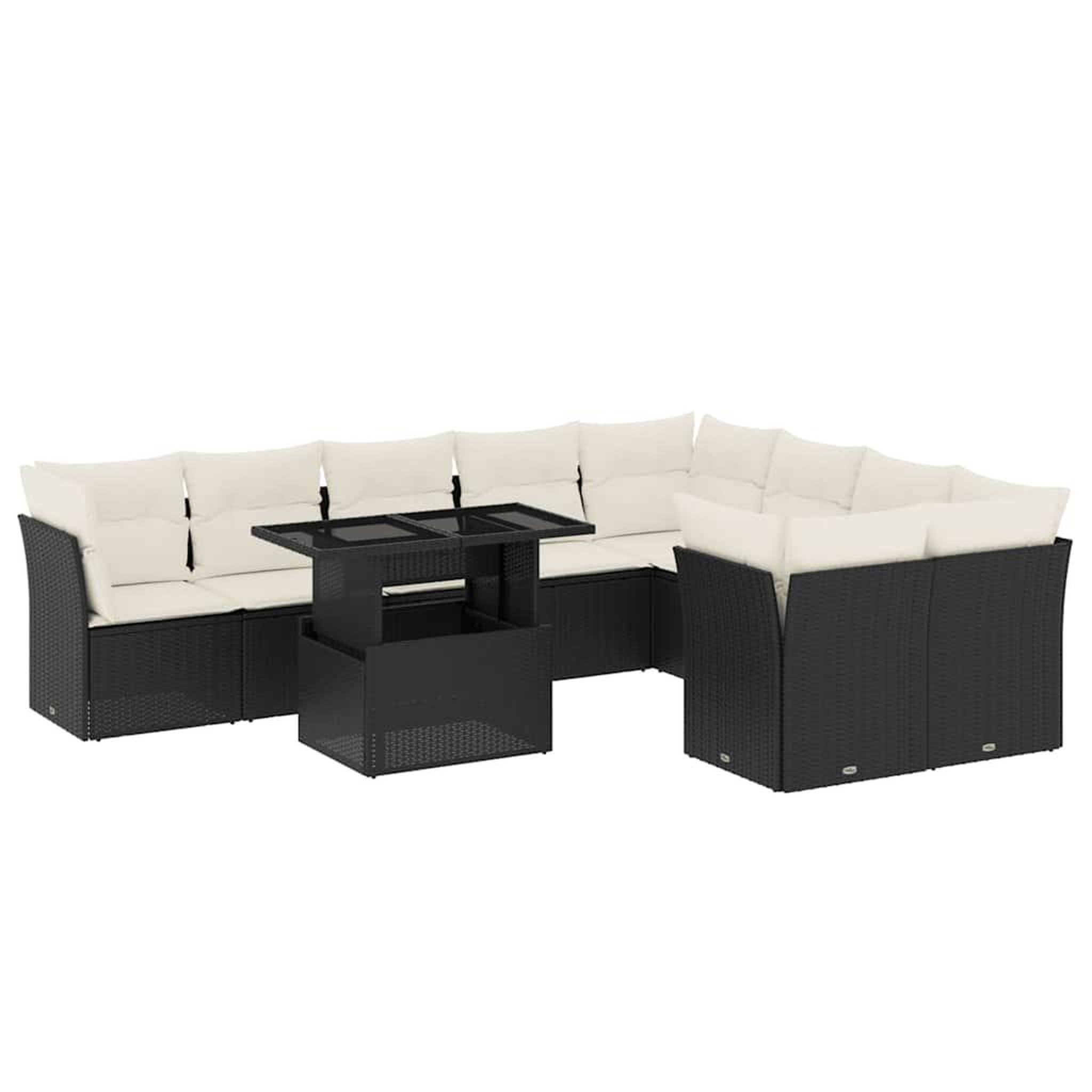 Voir la diapositive 2 : VIDAXL Salon de jardin 10 pcs avec coussins noir resine tressee