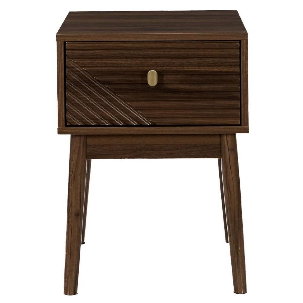 The Home Deco Factory Table de chevet marron 1 tiroir avec poignée dorée