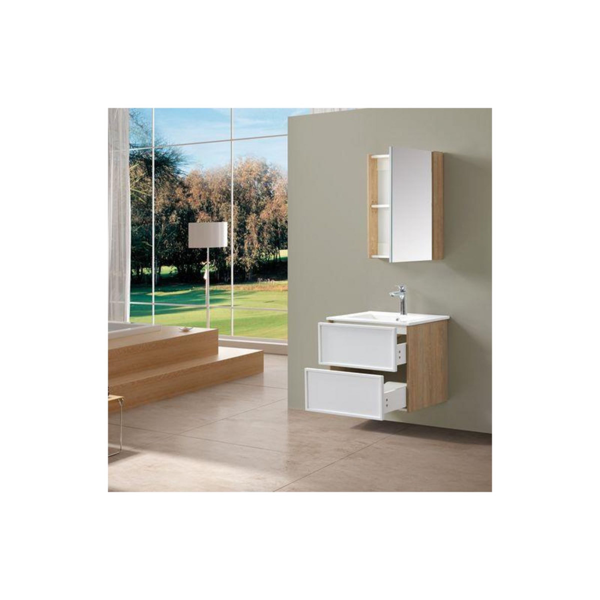 WILSA Ensemble de salle de bain blanc et bois 60 cm