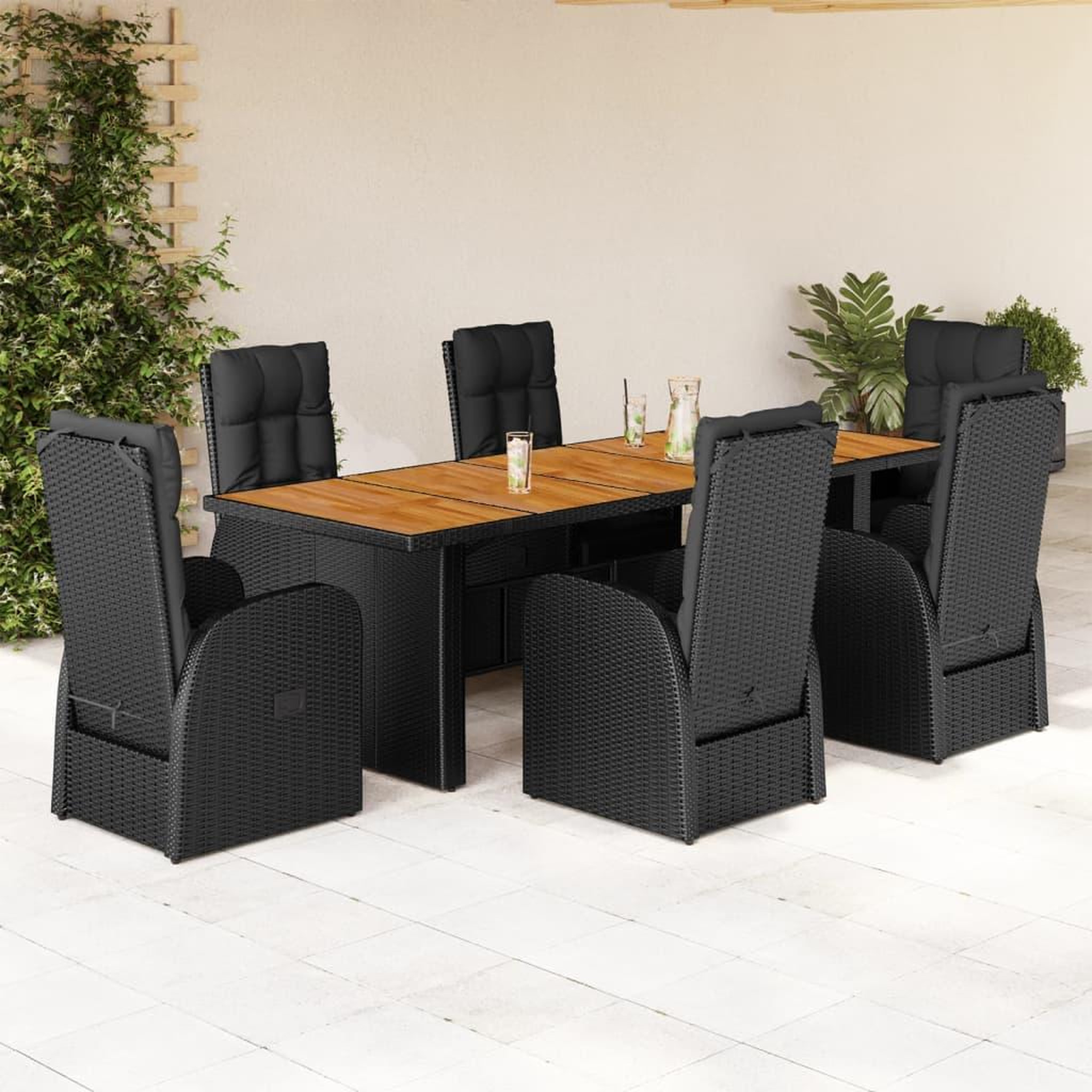VIDAXL Ensemble a manger de jardin coussins 7 pcs noir resine tressee