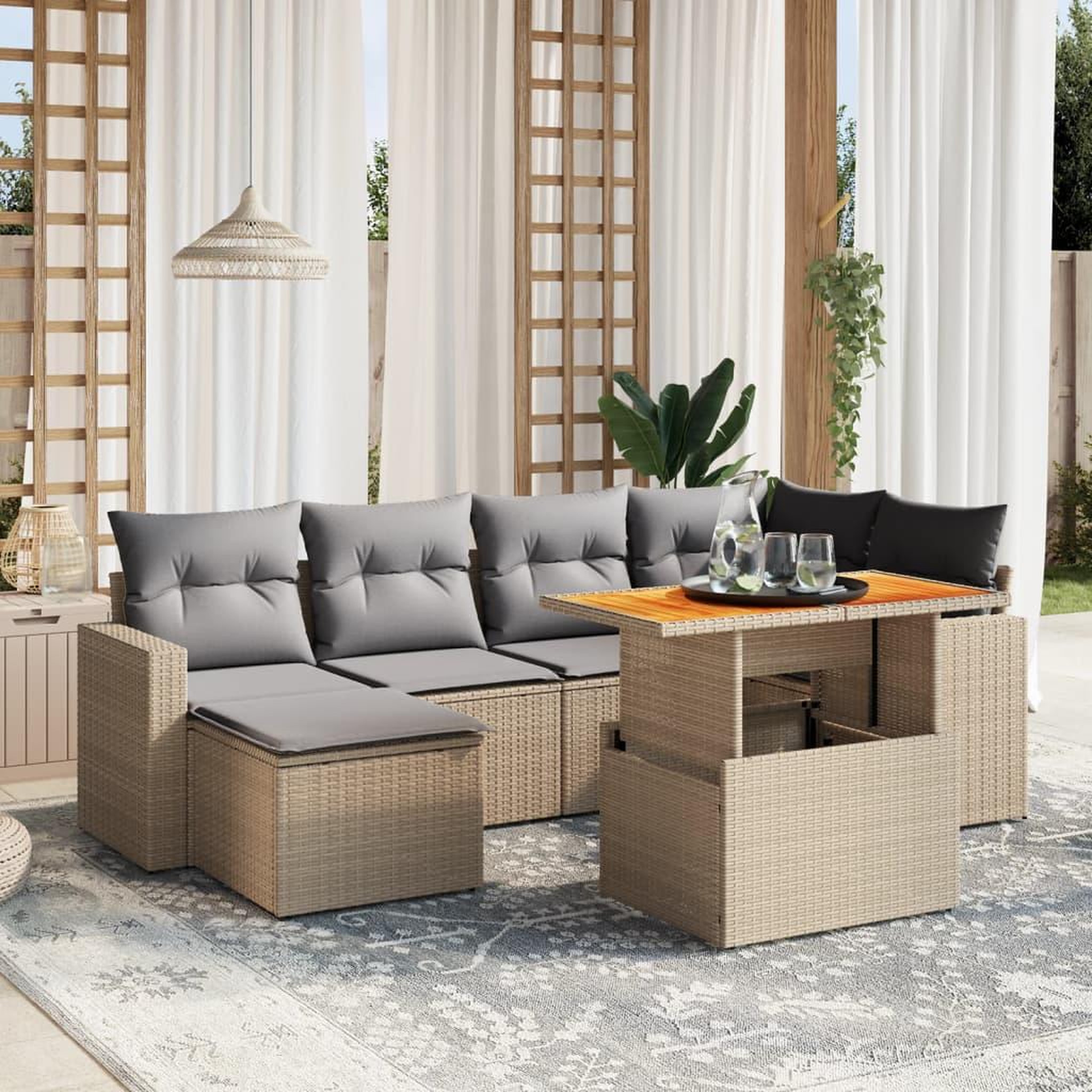 VIDAXL Salon de jardin avec coussins 7 pcs beige resine tressee
