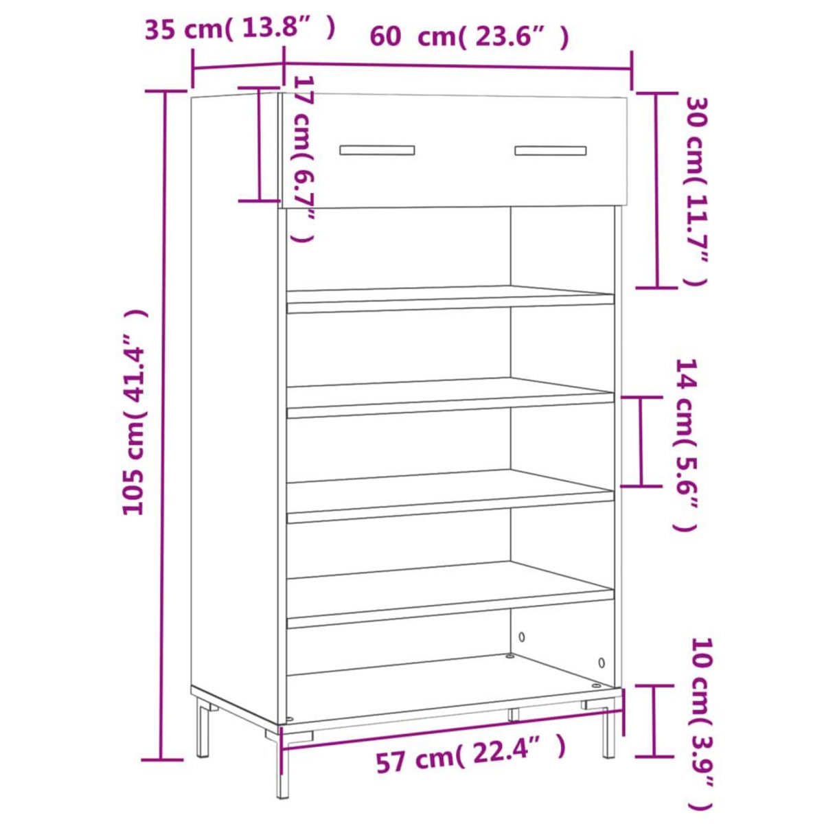 VIDAXL Armoire a chaussures blanc 60x35x105 cm bois d'ingenierie