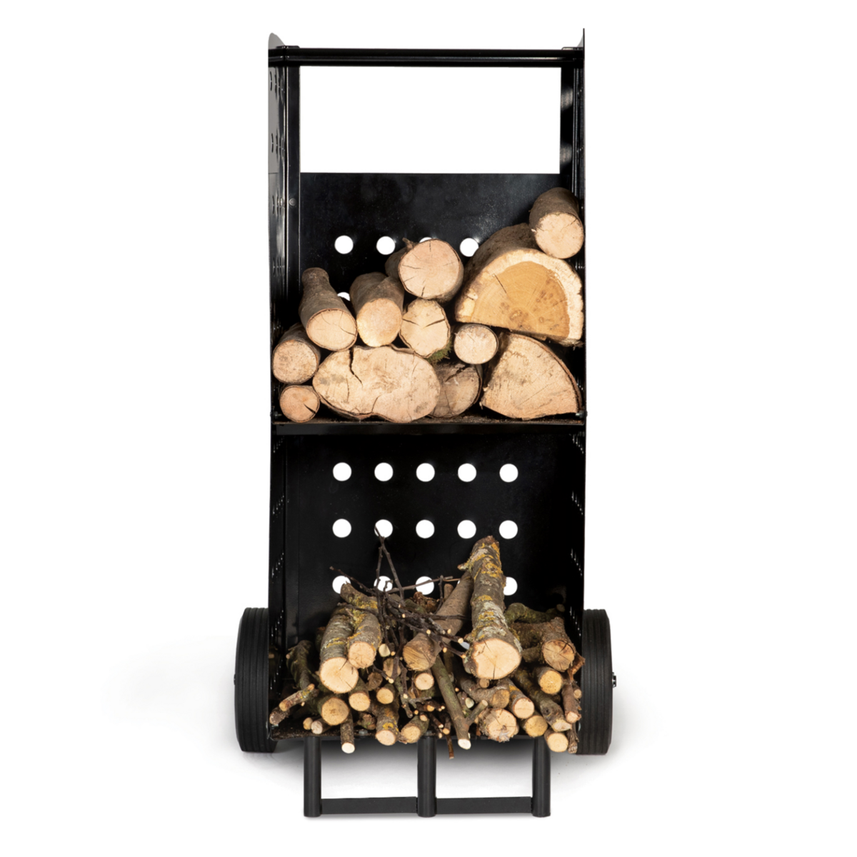 ID MARKET Chariot porte bûches acier noir 40 x 40 x 100,5 CM pour cheminée