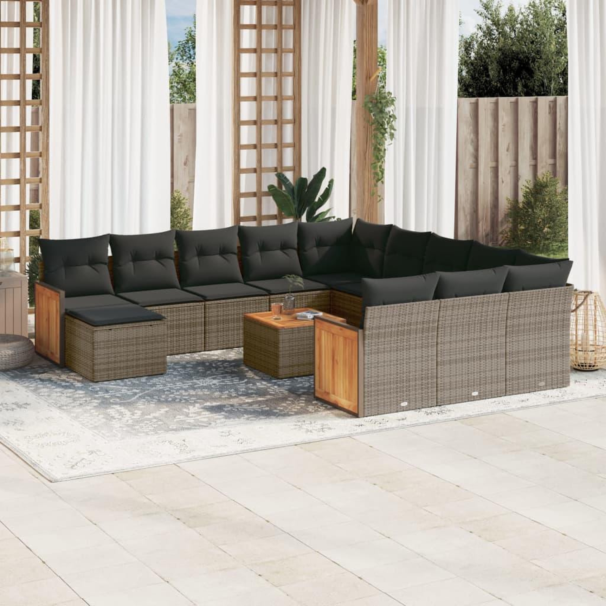 VIDAXL Salon de jardin avec coussins 13 pcs gris resine tressee