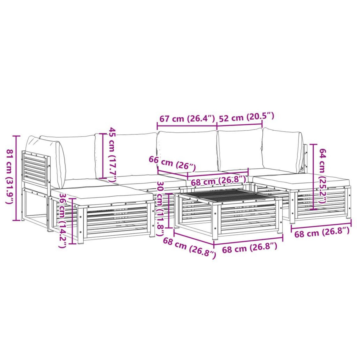 VIDAXL Salon de jardin avec coussins 7 pcs bois massif d'acacia