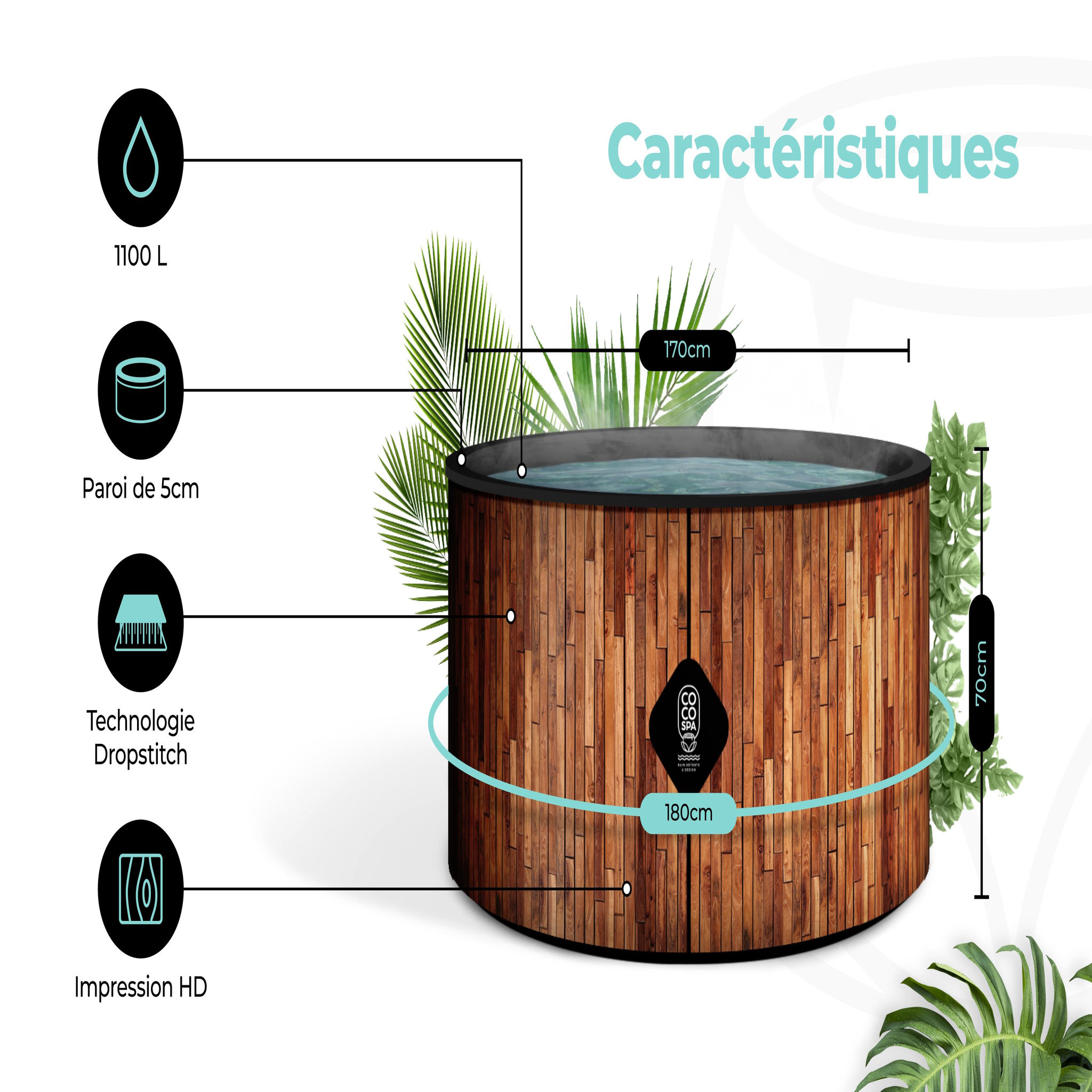 Voir la diapositive 6 : COCO SPA Piscine gonflable St Tropez 180 cm diamètre, 1200 litres