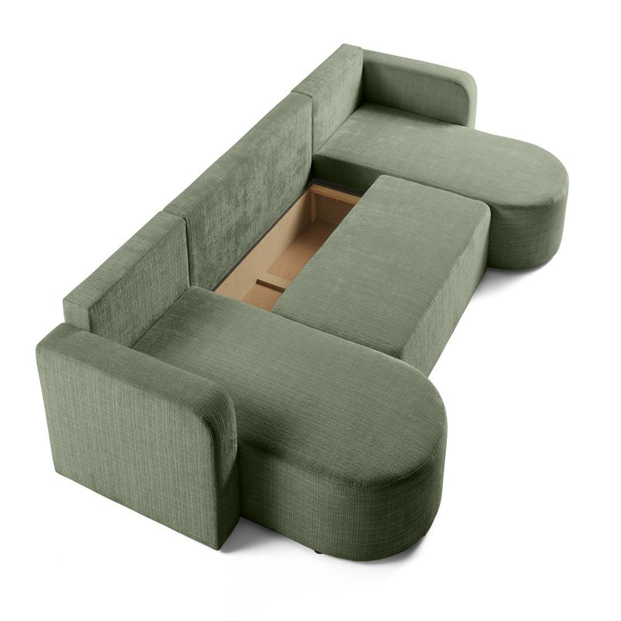 Voir la diapositive 4 : BEST MOBILIER Miro - canapé panoramique en u 7 places - convertible avec coffre - en velours texturé