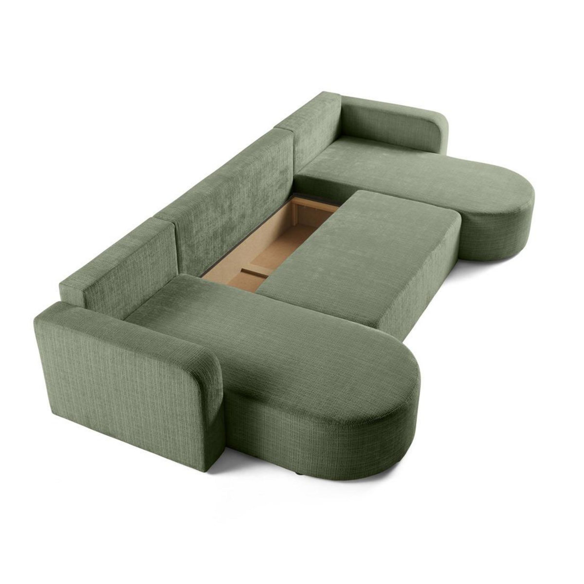 BEST MOBILIER Miro - canapé panoramique en u 7 places - convertible avec coffre - en velours texturé