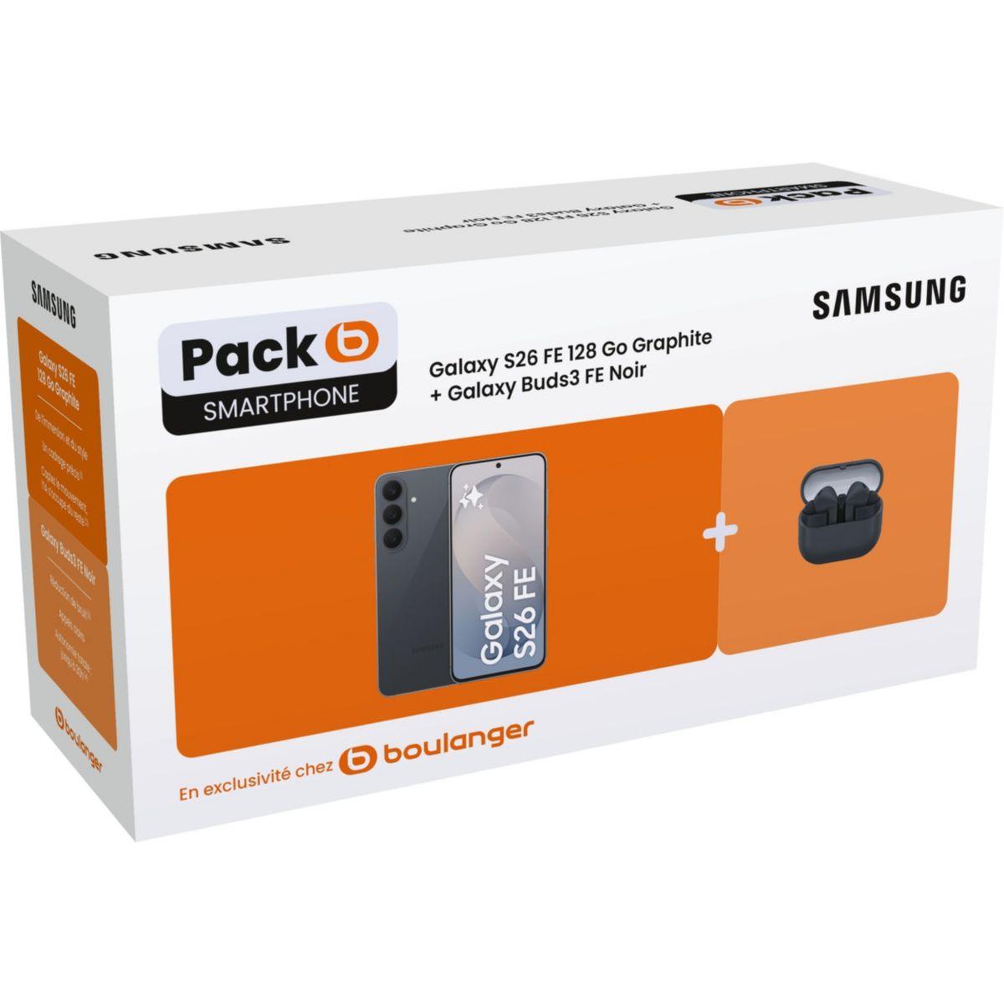 Samsung Smartphone Pack S26FE Graphite 128Go 5G + Galaxy Buds 3 FE Noir ...