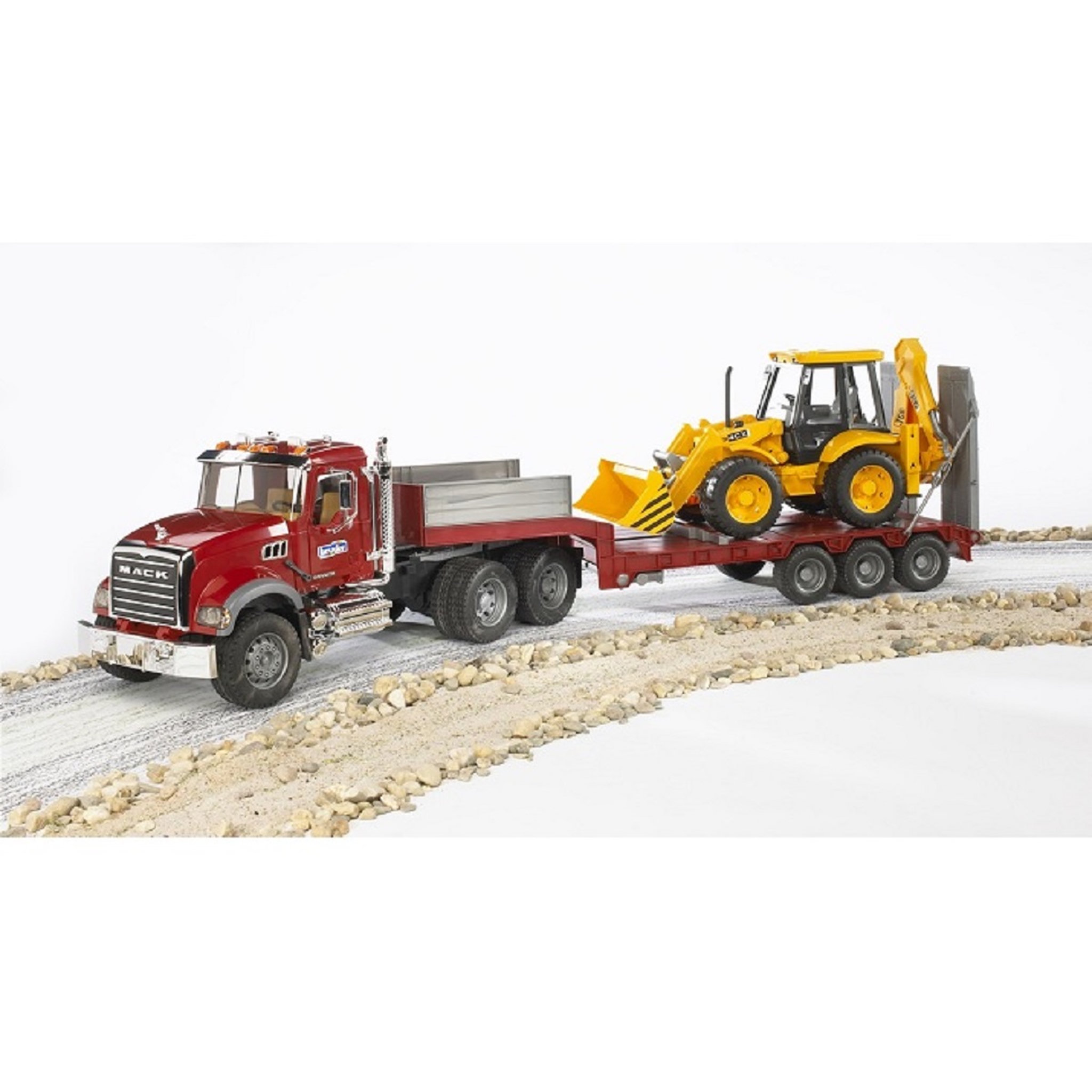 Voir la diapositive 4 : BRUDER Camion de Transport Mack + Tractopelle 