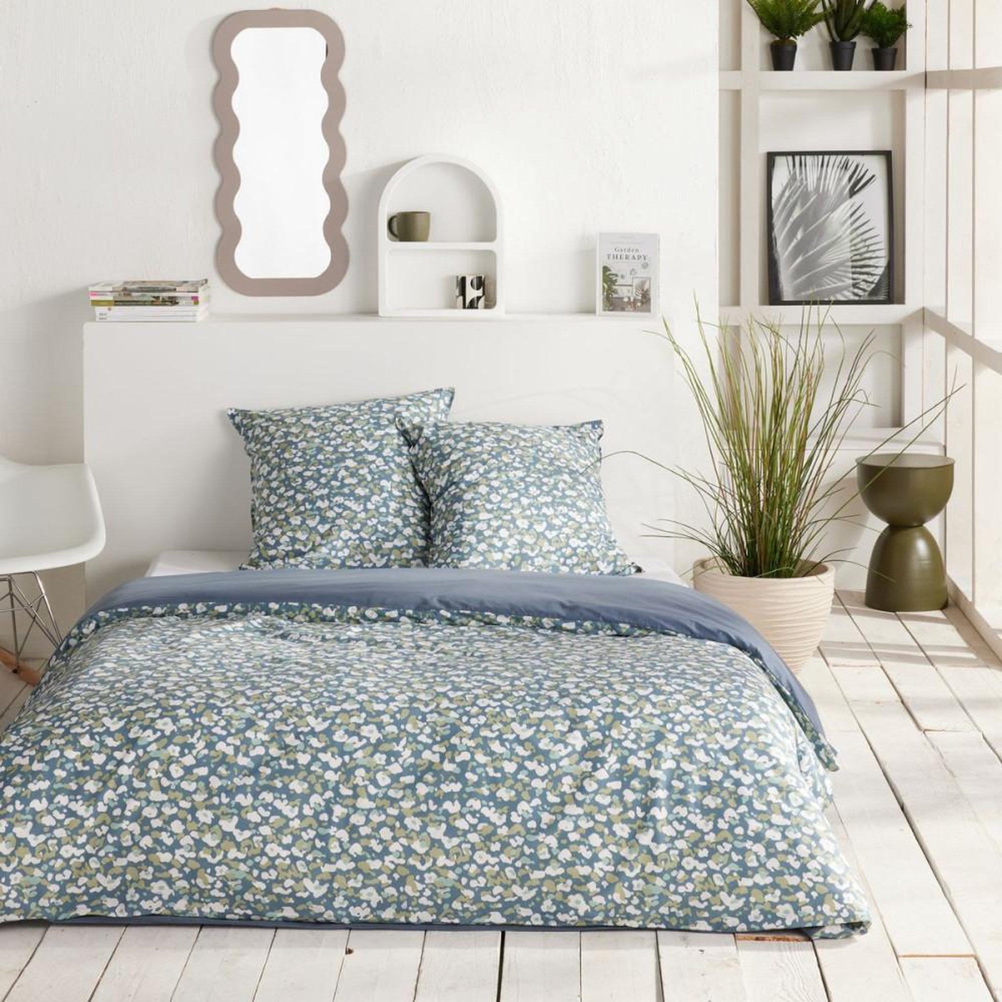 Today Parure de lit - TODAY - Sunshine - 2 personnes - 220 x 240 cm - Coton imprimé floral bleu