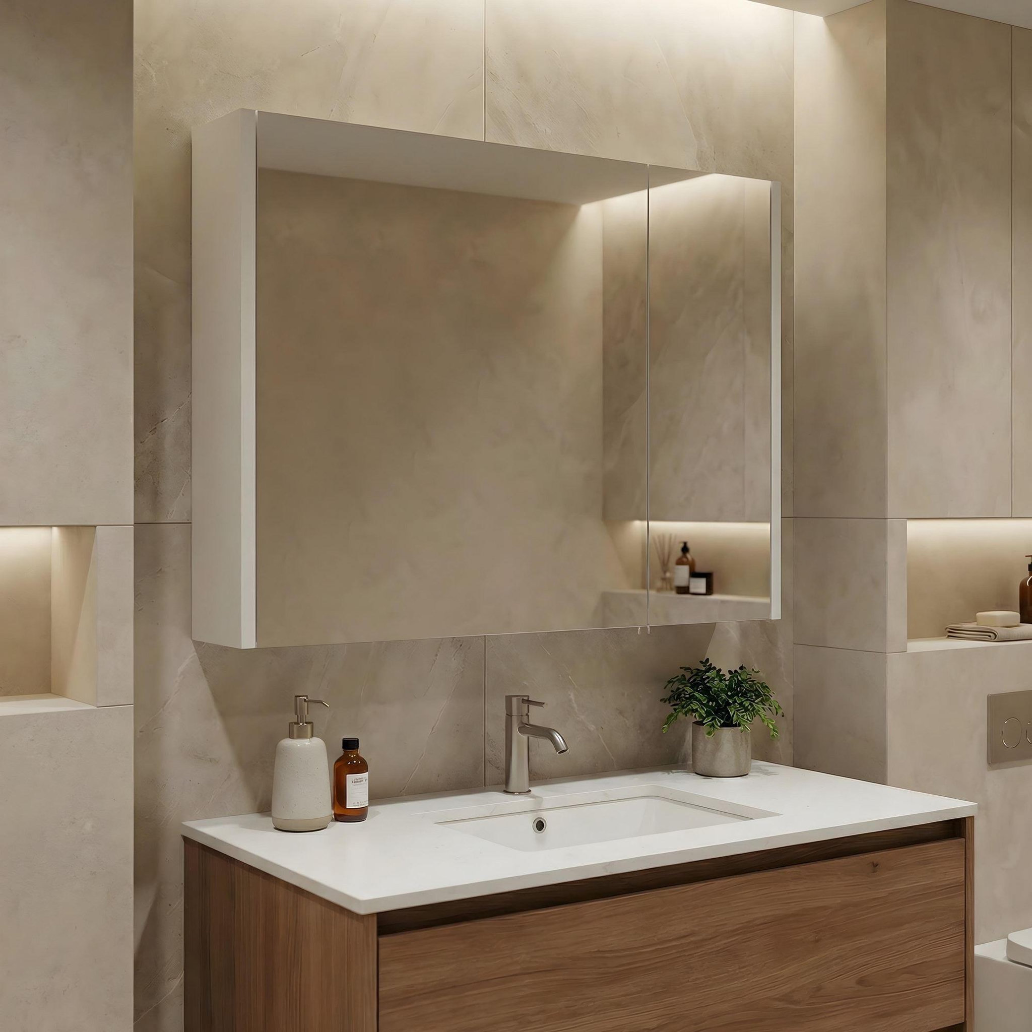 Voir la diapositive 2 : Habitat et Jardin Meuble Salle de Bain avec Miroir  Arno 80  - 79 x 16 x 66 cm - White