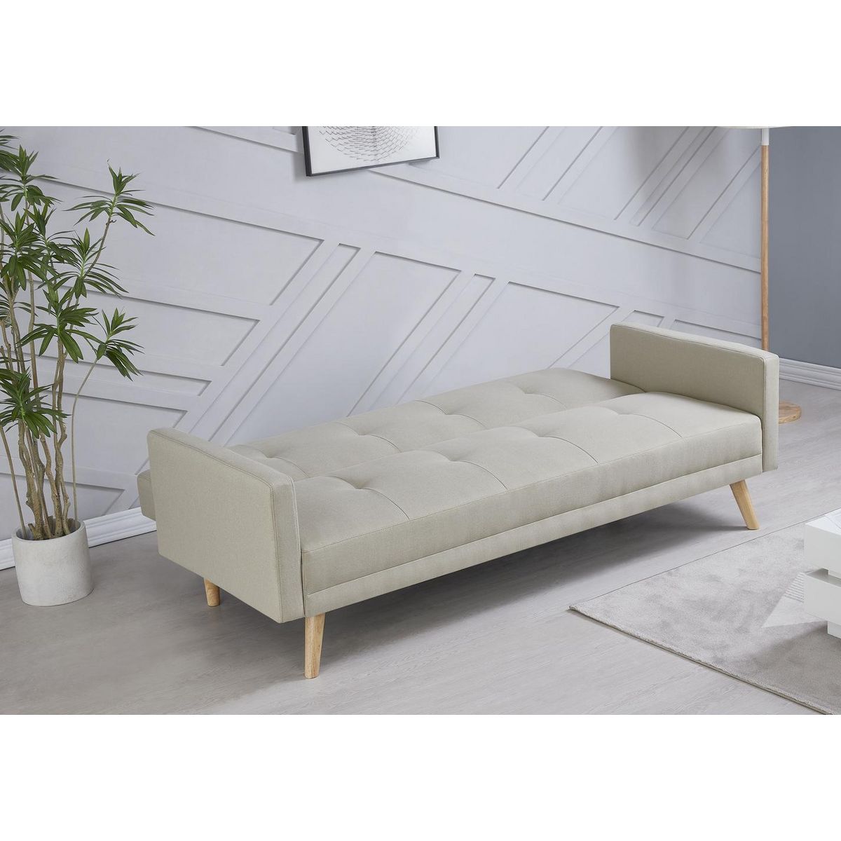 CONCEPT USINE Canapé scandinave convertible 3 places en tissu beige WOODEN
