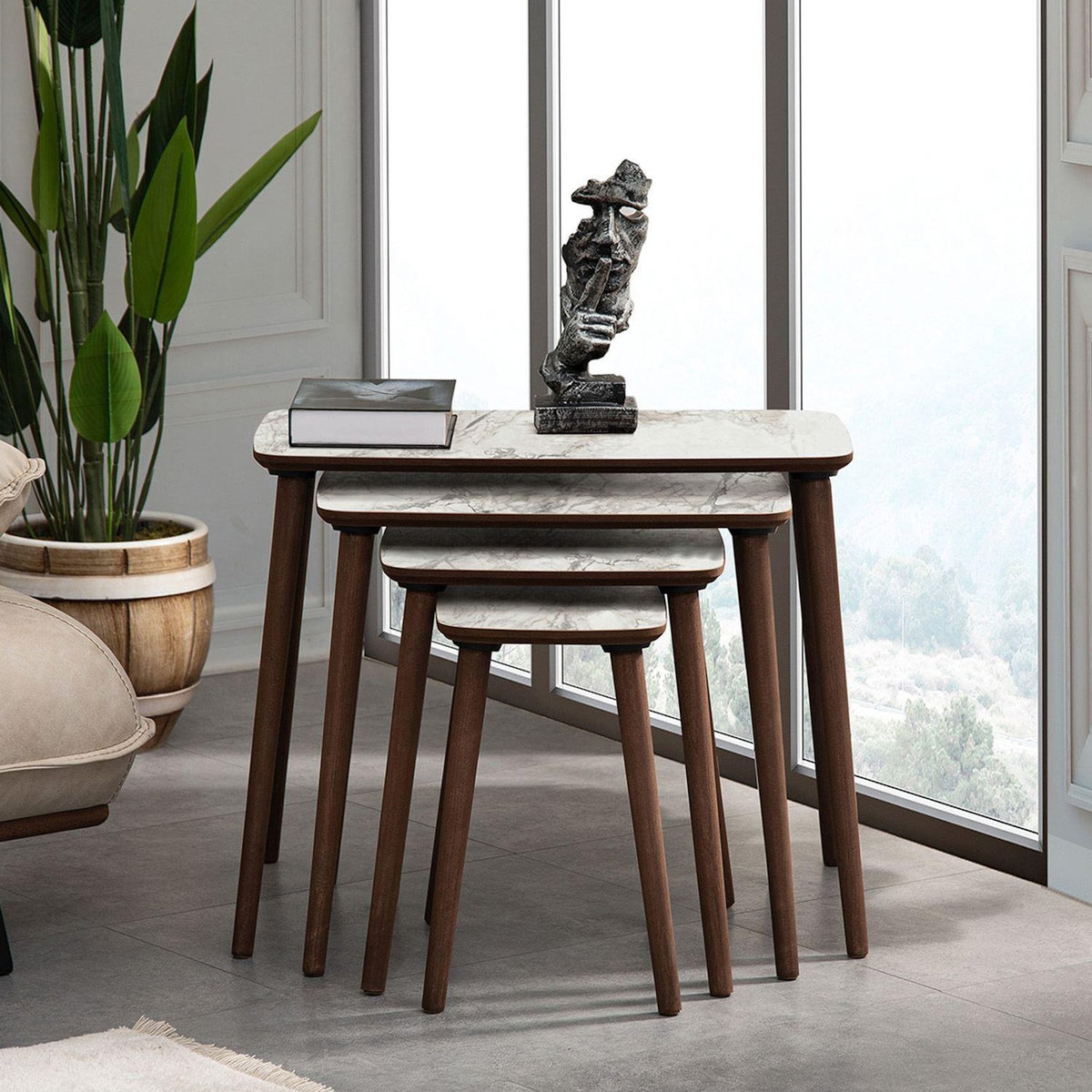 Habitat et Jardin Table gigogne (4 pièces) en bois  Luci  70 x 40 x 55 cm - Blanc