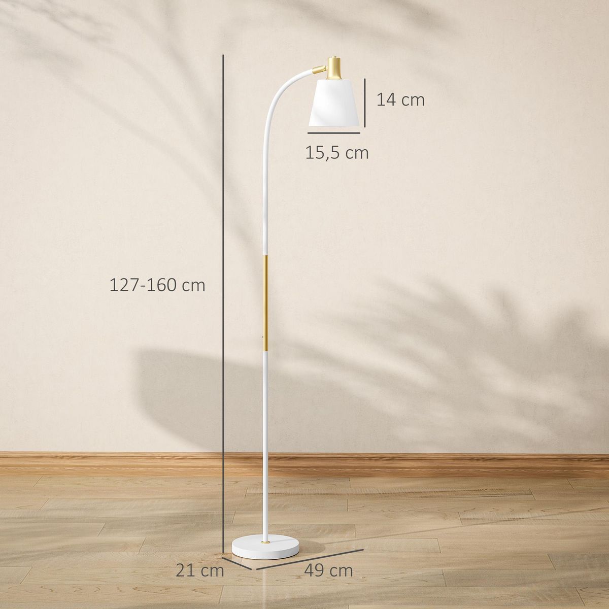 HOMCOM Lampadaire design néo-rétro hauteur réglable H.127-160 cm métal plastique blanc doré