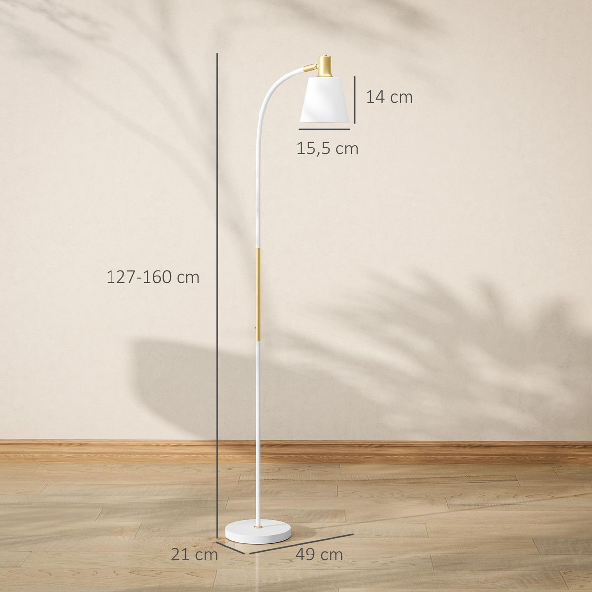 HOMCOM Lampadaire design néo-rétro hauteur réglable H.127-160 cm métal plastique blanc doré