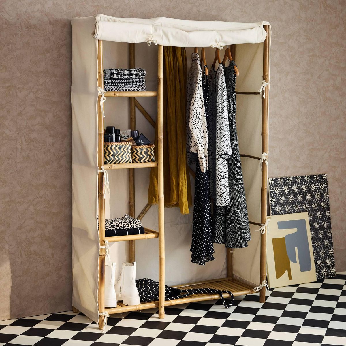 SWEEEK Armoire dressing en bambou. 3 étagères L110 x P40 x H170cm