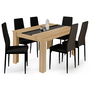 Voir la diapositive 1 : ID MARKET Ensemble table à manger GEORGIA 140 cm imitation hêtre et noire et 6 chaises ROMANE noires