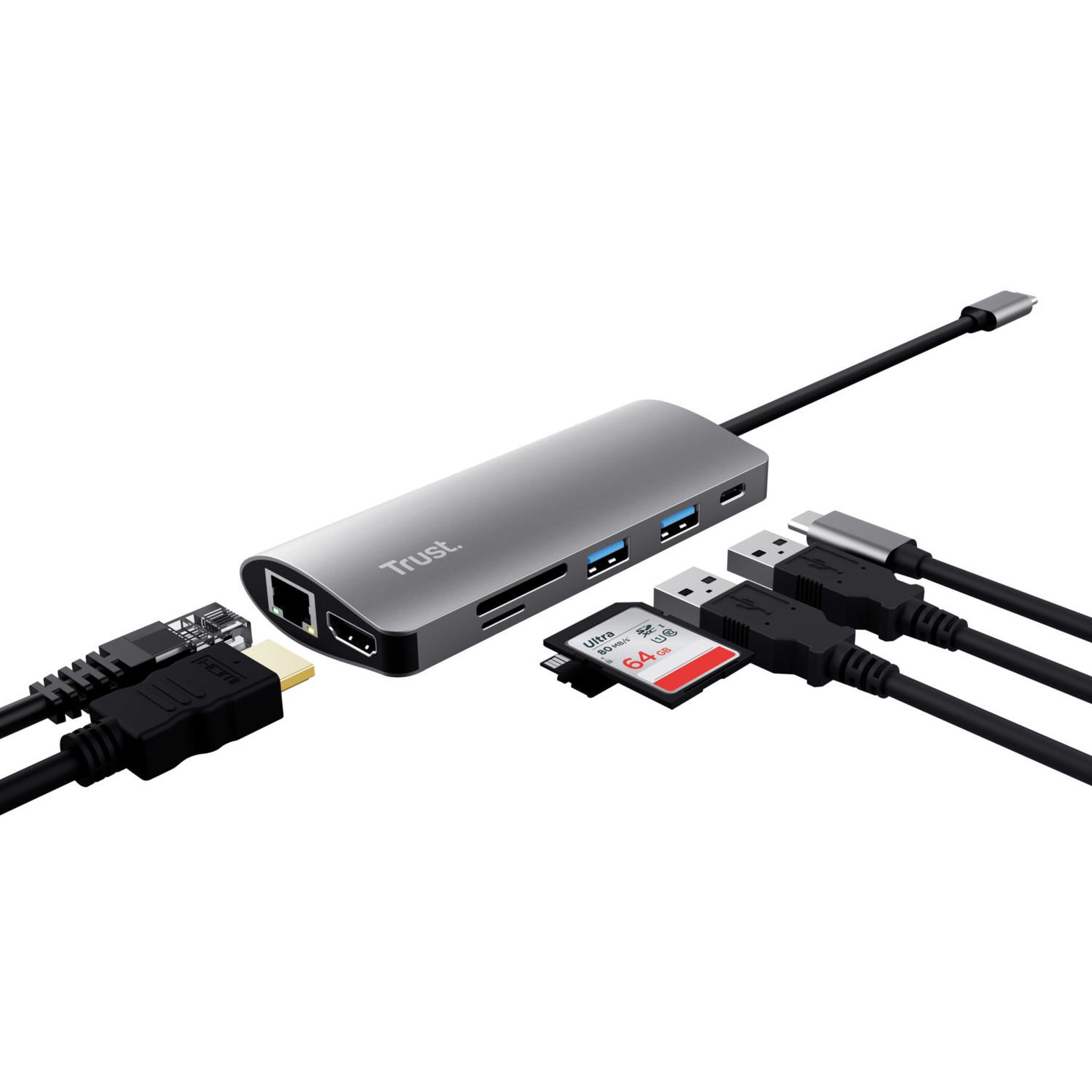 Voir la diapositive 3 : Trust Adaptateur Trust Dalyx 7-en-1 USB-C en aluminium