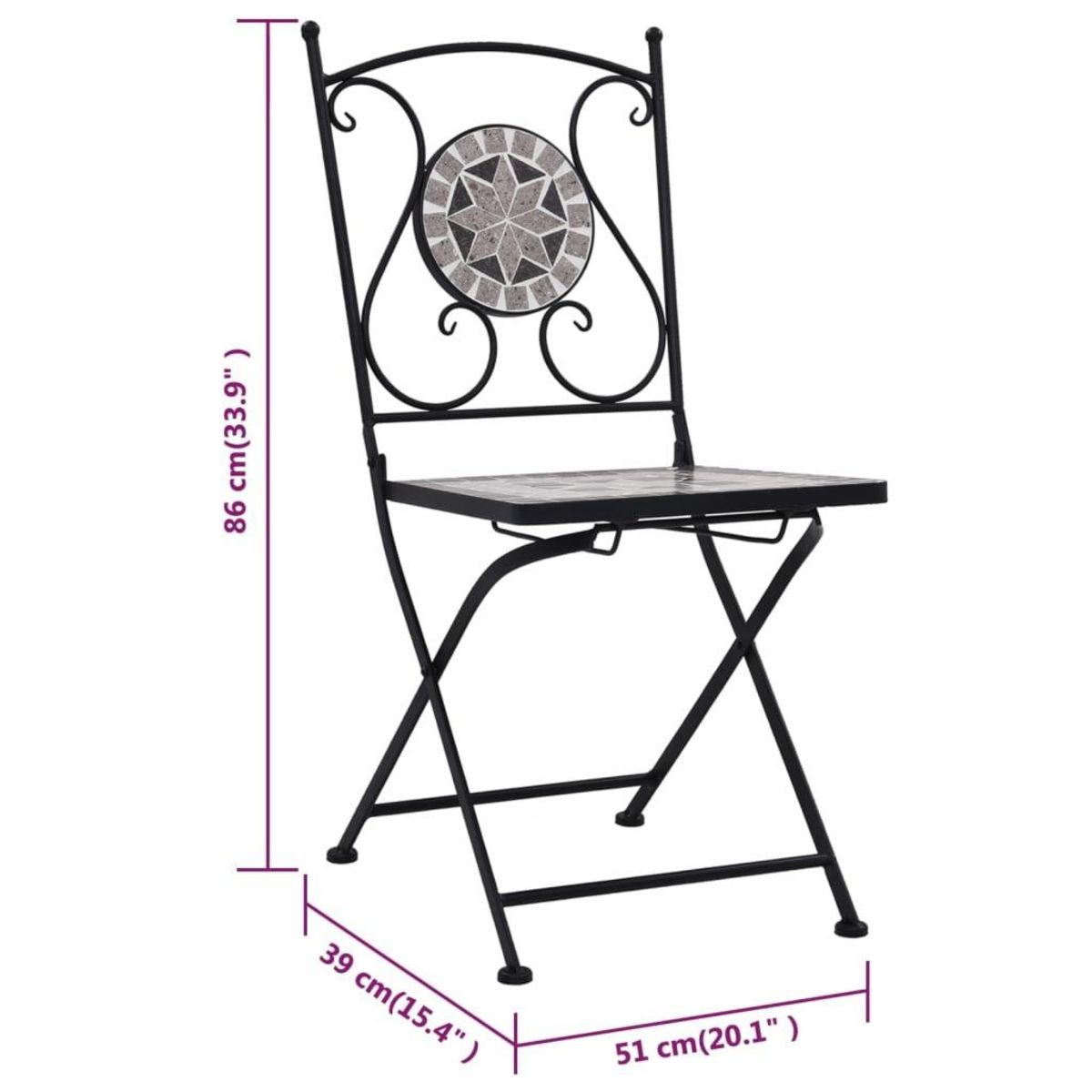 VIDAXL Chaises de bistrot mosaïque lot de 2 Gris