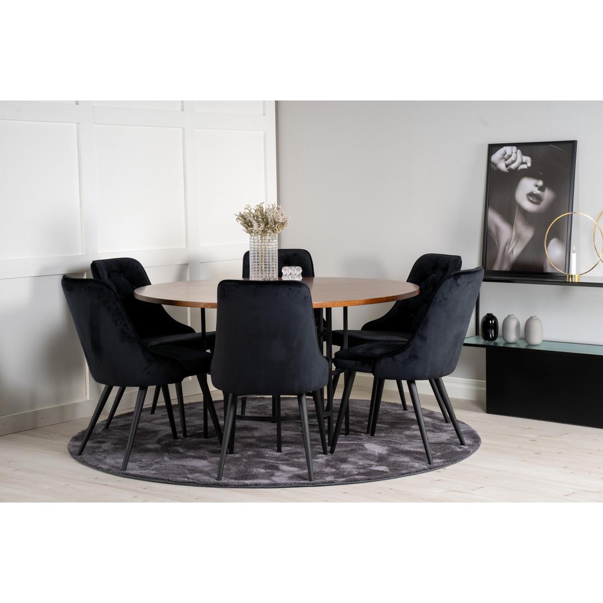 Voir la diapositive 5 : Paris Prix Ensemble table à manger & 6 chaises  copenhagen & velvet  140cm noir & marron
