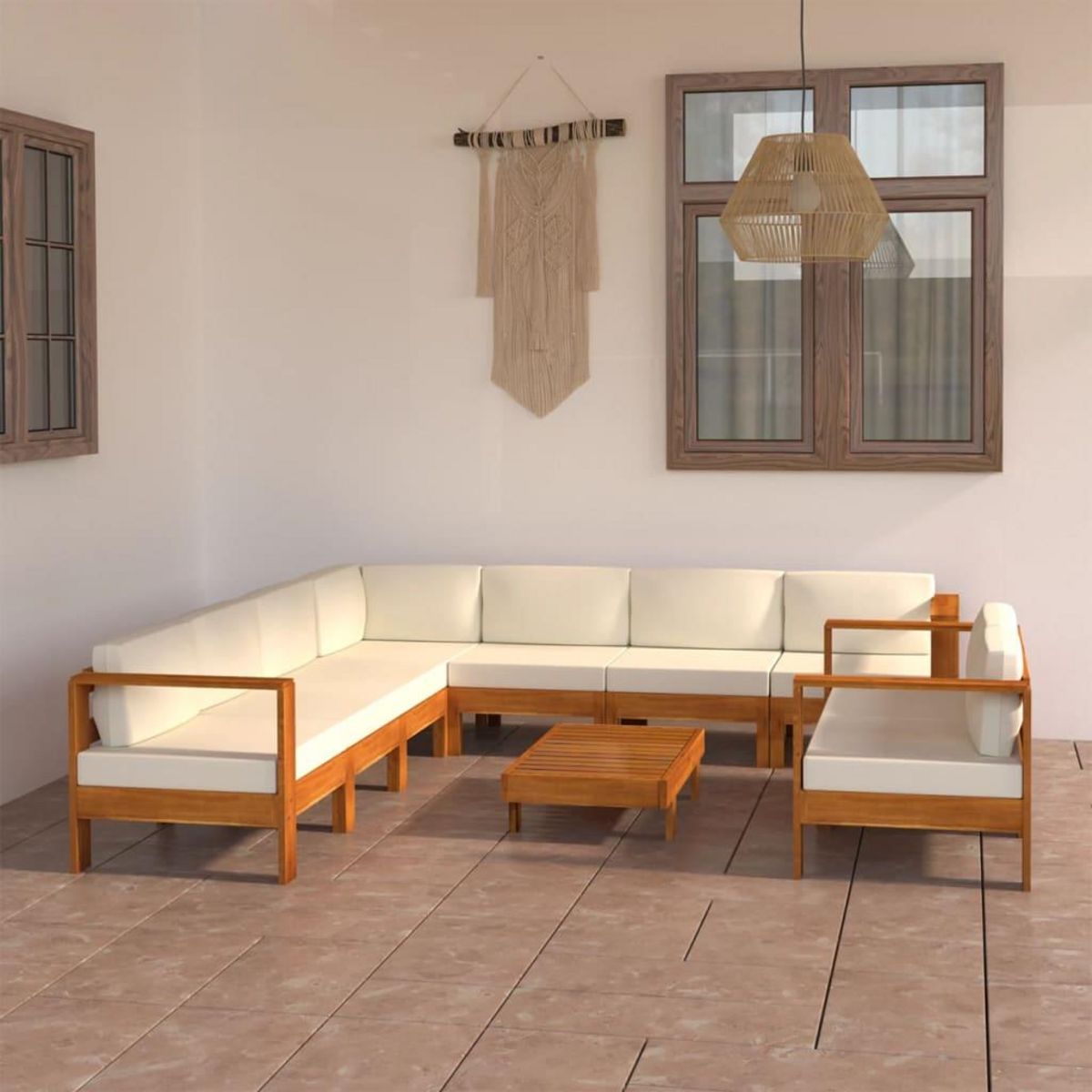 VIDAXL Salon de jardin 9 pieces avec coussins 100 x 60 cm Bois d'acacia