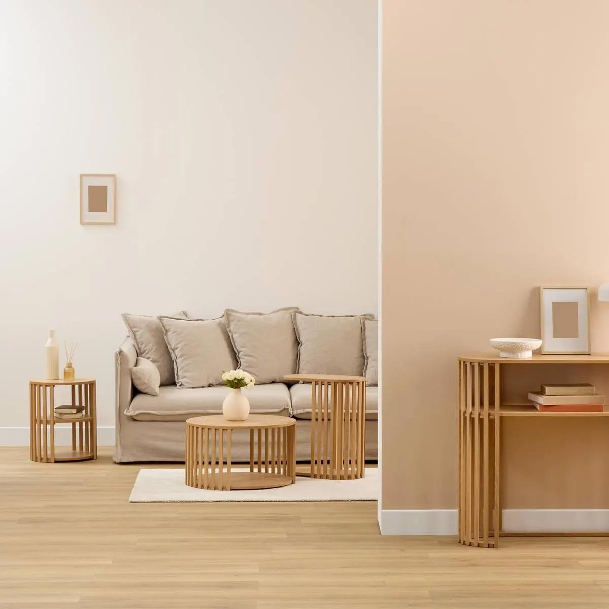 Voir la diapositive 6 : FIVE Table basse design  slat  60cm beige