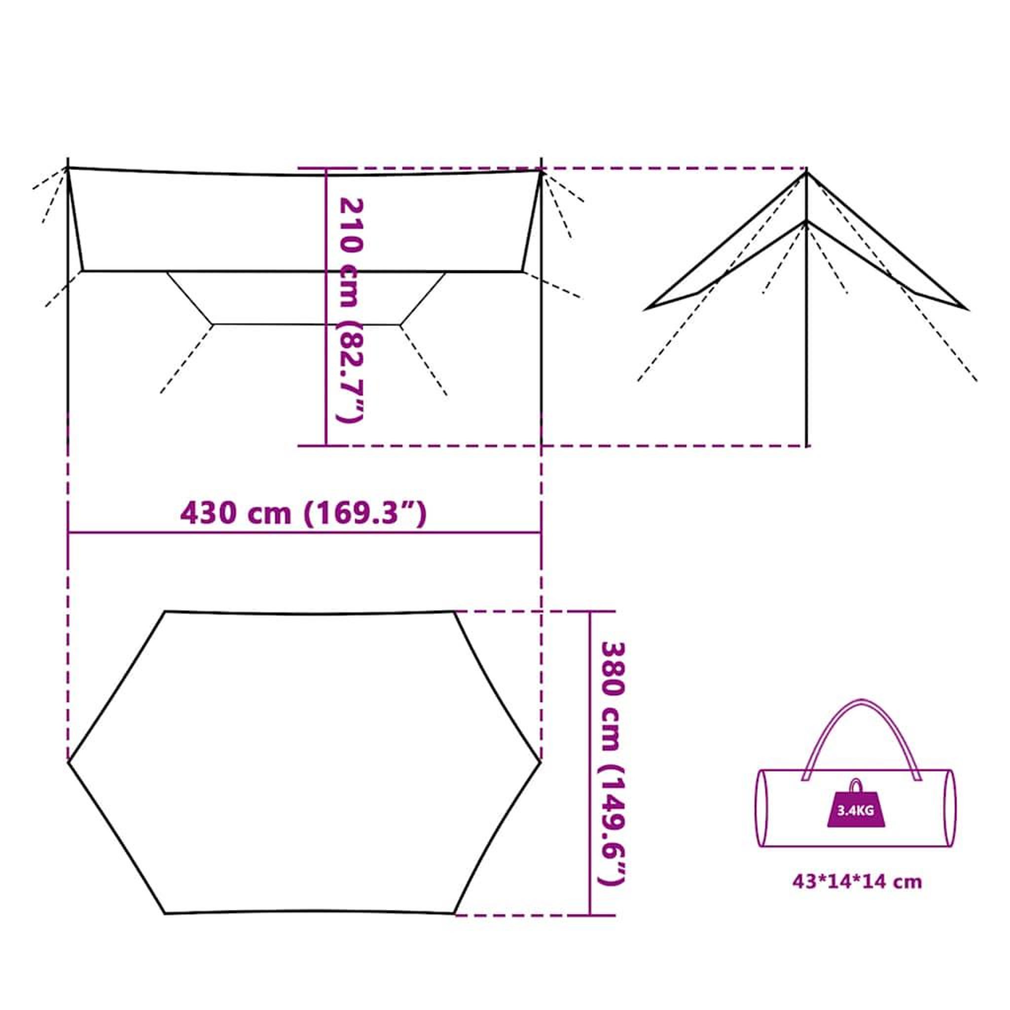 Voir la diapositive 6 : VIDAXL Bache de camping bleu 430x380x210 cm impermeable