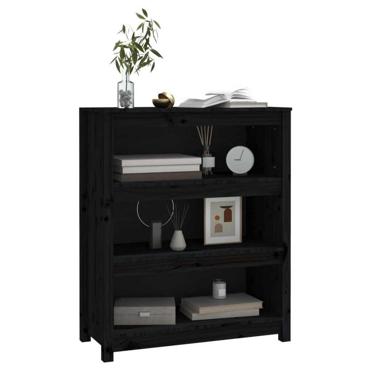 VIDAXL Bibliotheque Noir 80x35x97 cm Bois de pin massif