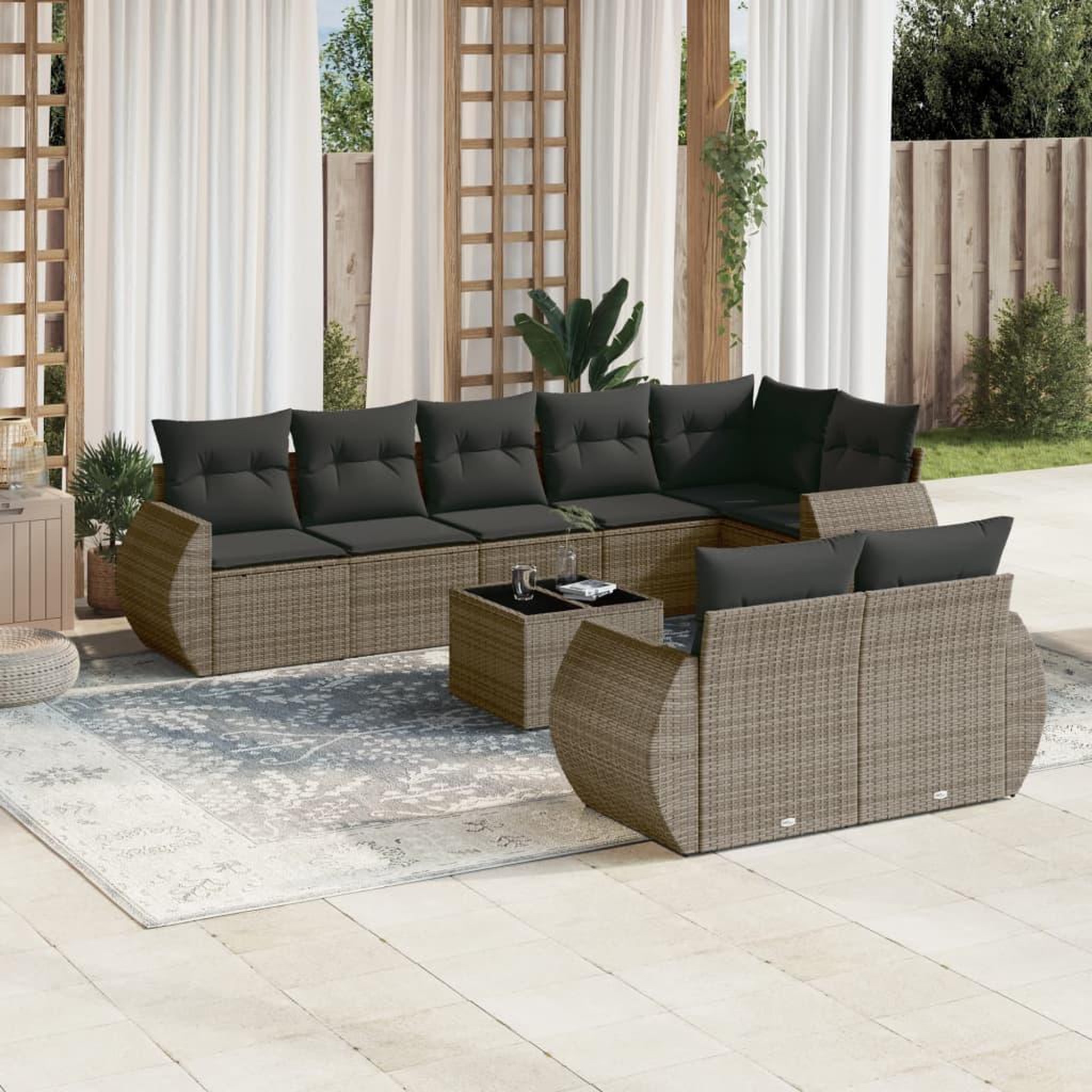 VIDAXL Salon de jardin 9 pcs avec coussins gris resine tressee