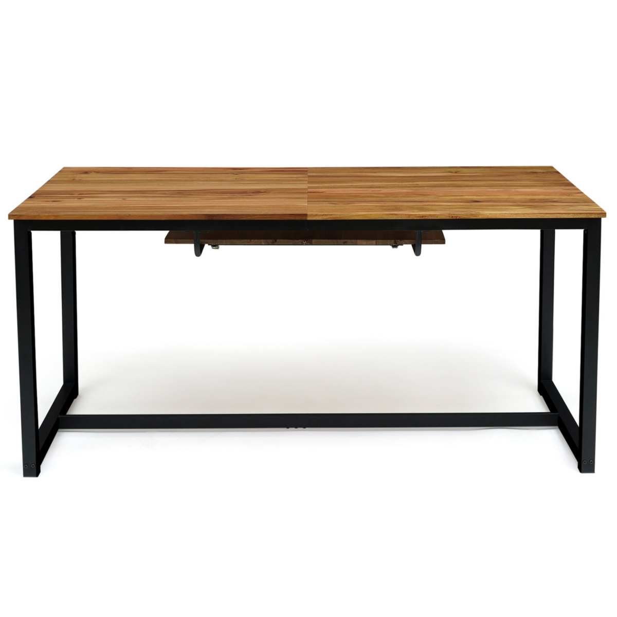 ID MARKET Salon de jardin extensible SOHO 8/10 places table 160/200 cm acier + acacia et 8 chaises empilables noires