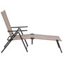 Voir la diapositive 4 : OUTSUNNY Bain de soleil pliable transat inclinable 5 positions chaise longue grand confort avec accoudoirs dim. 152L x 65l x 100H cm métal époxy textilène sable