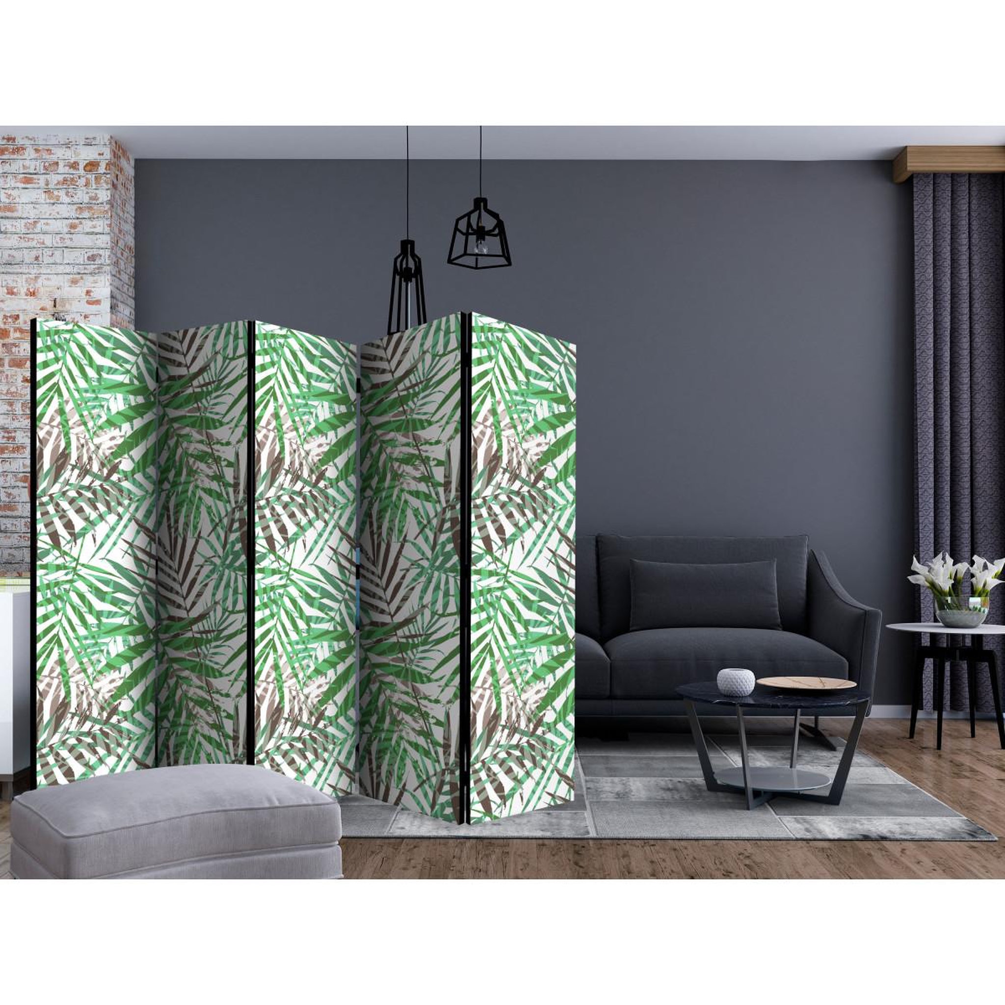 Voir la diapositive 2 : Paris Prix Paravent 5 volets  wild leaves  172x225cm