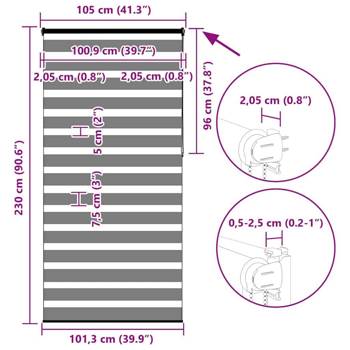 VIDAXL Store zebre noir 105x230 cm largeur du tissu 100,9 cm polyester