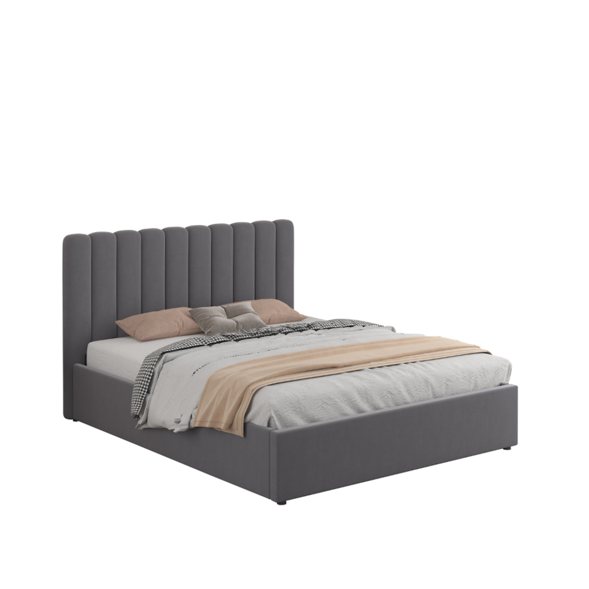 CONCEPT USINE Lit avec coffre de rangement 160x200cm velours gris foncé SAVANNAH