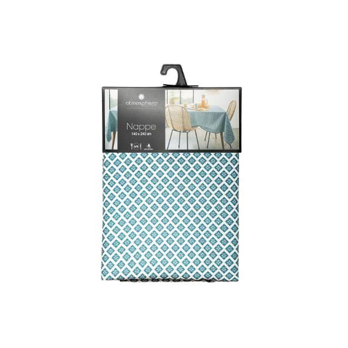 ATMOSPHERA Nappe anti-tache ethnique Tikal - L. 240 x l . 140 cm - Bleu