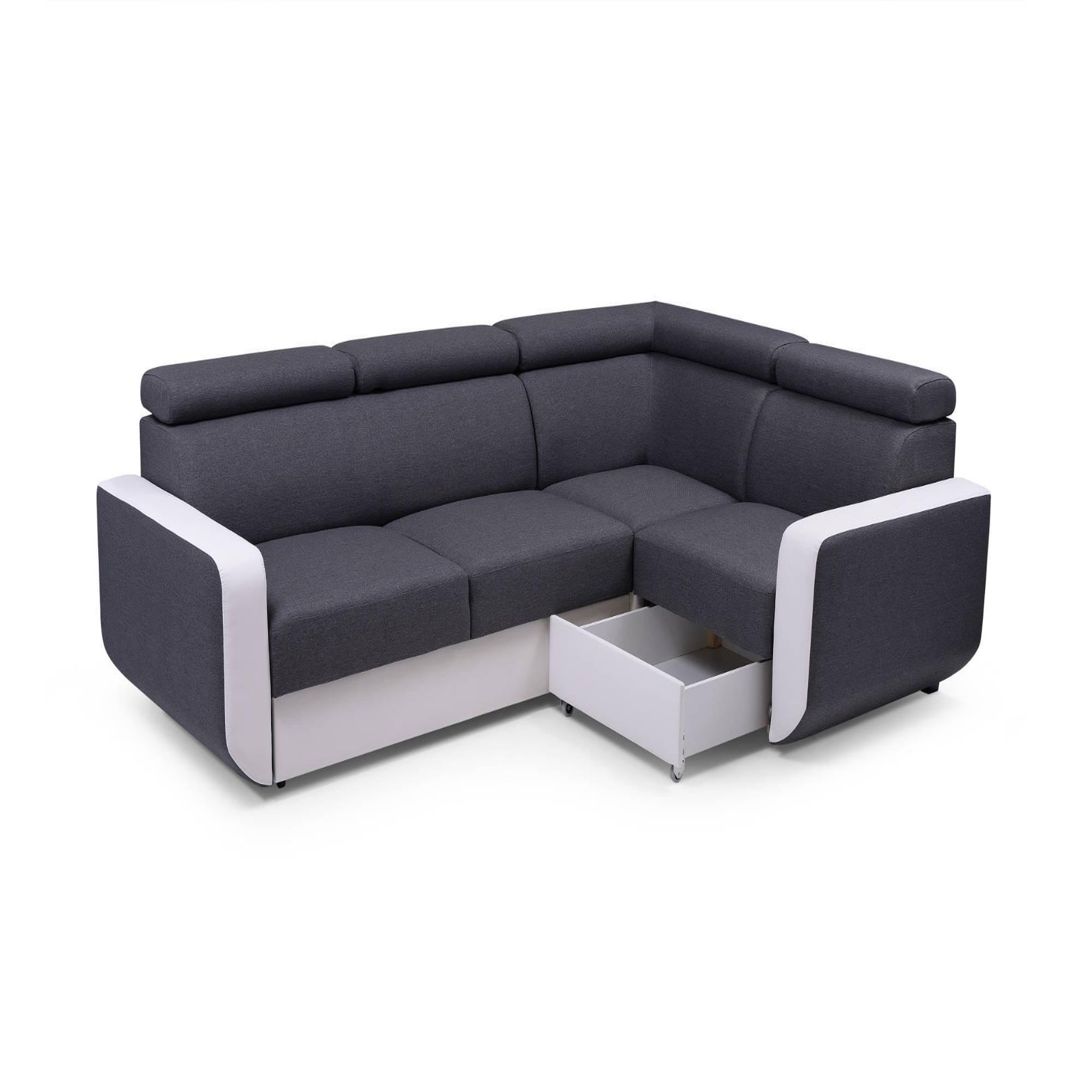 Voir la diapositive 3 : BEST MOBILIER Dustin - canapé d'angle l réversible - 5 places - convertible avec coffre - têtieres réglables