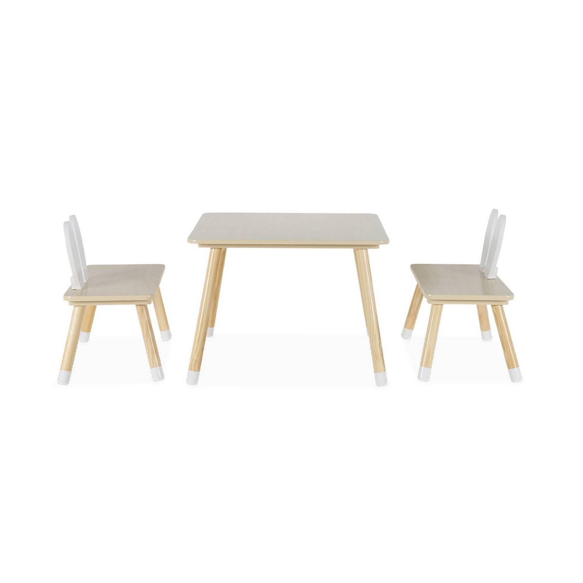SWEEEK Table enfant + 2 chaises. pieds en pin. couleur blanc et bois