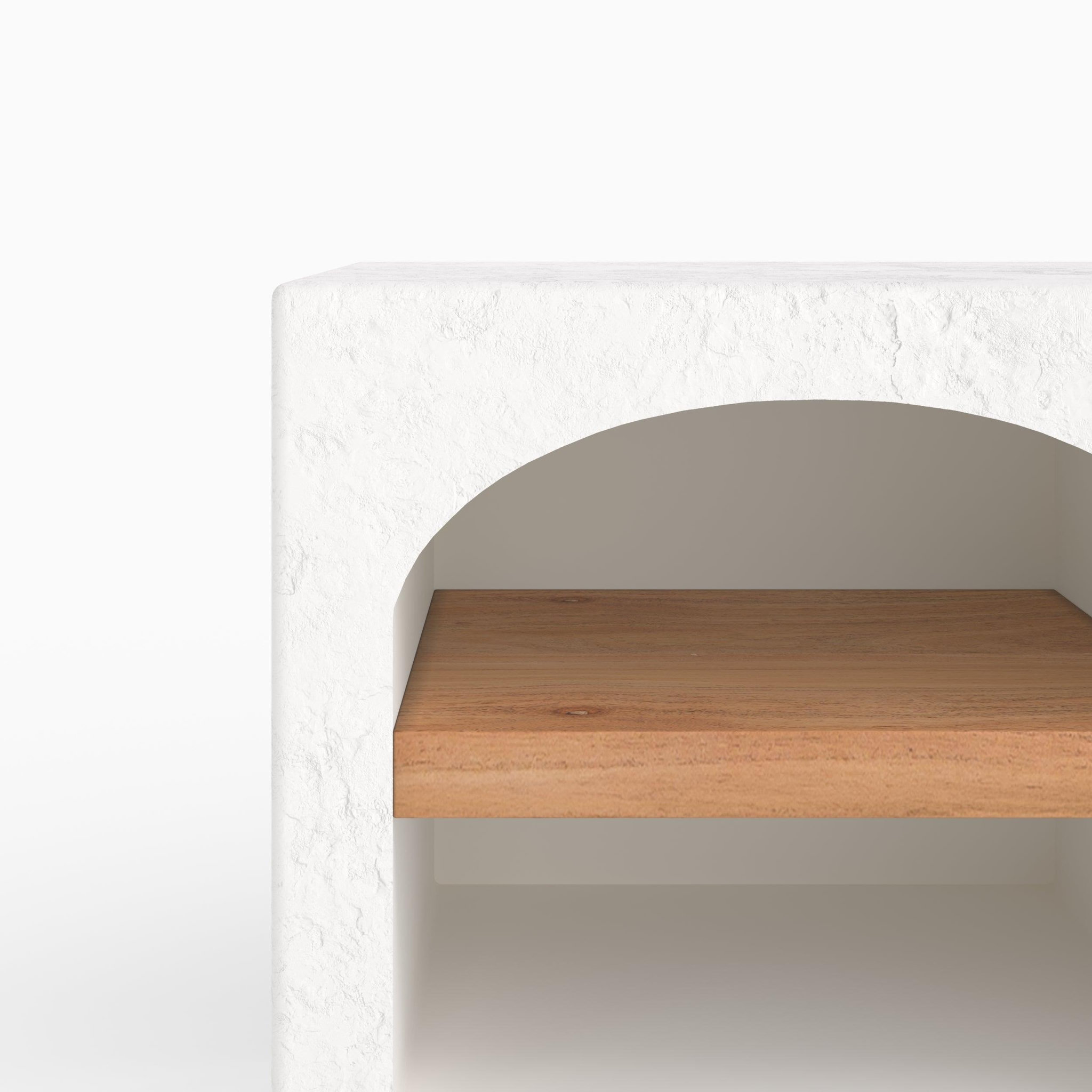 Voir la diapositive 6 : MAISON PAVANE Table de chevet en plâtre blanc cassé et bois d'acacia-Fira