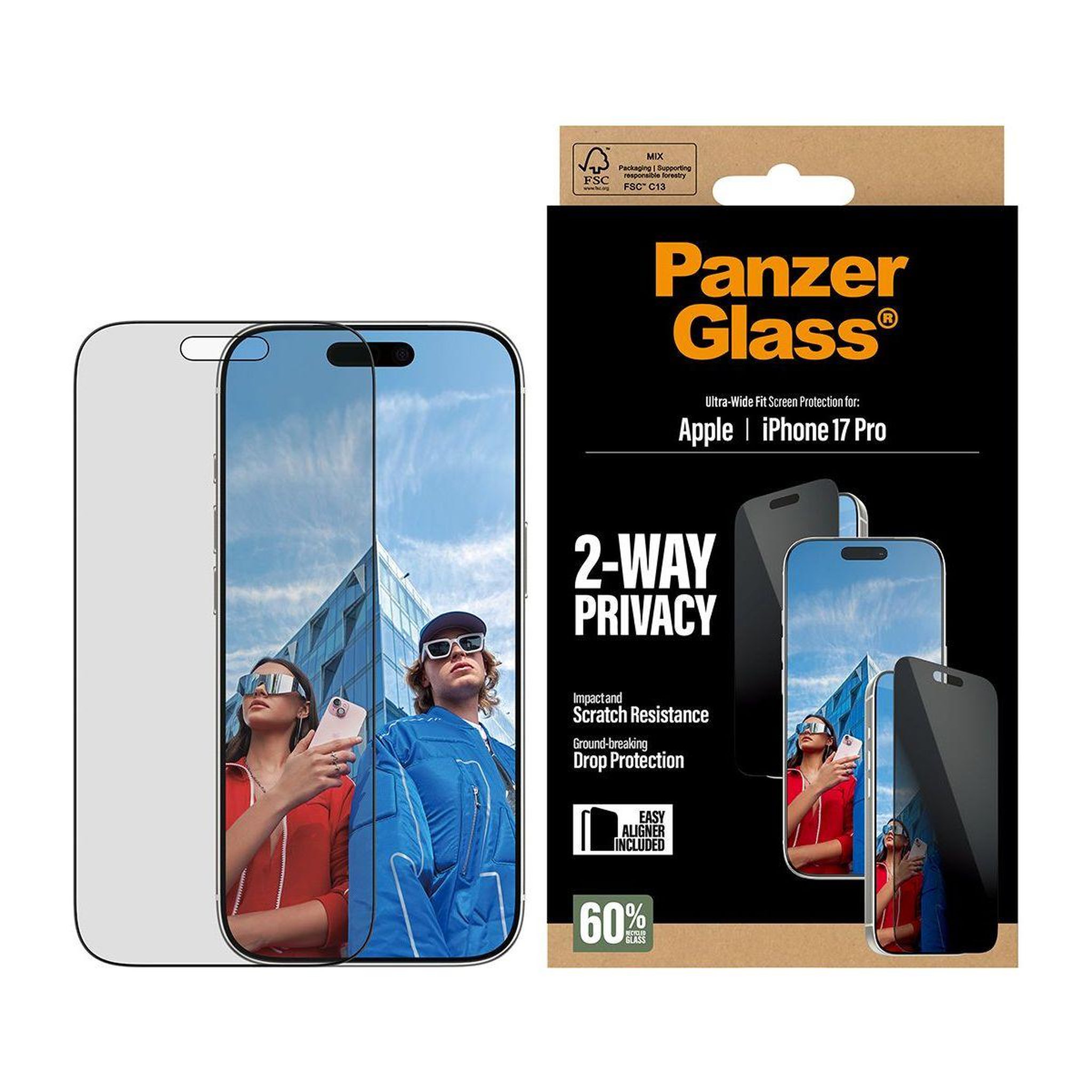 Voir la diapositive 2 : PANZERGLASS Protège écran iphone 17 pro verre trempé privacy