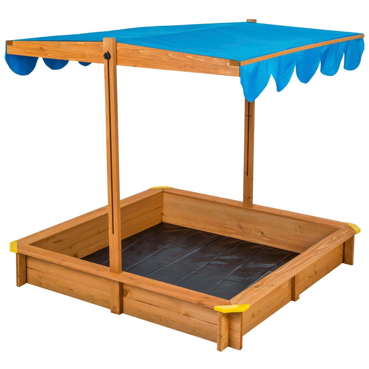 tectake Bac à sable, cabane de jardin enfant avec toit et véranda en bois avec toit réglable bleu