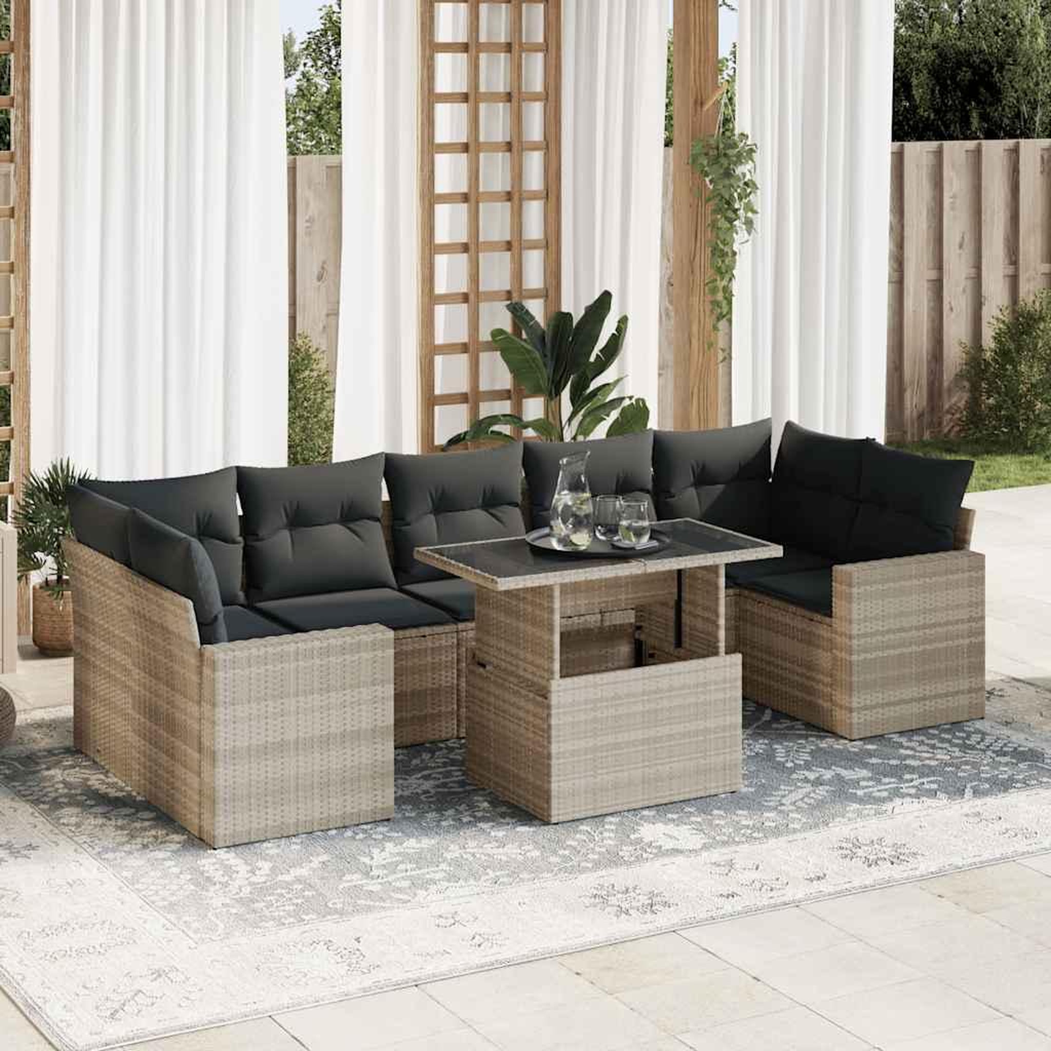 VIDAXL Salon de jardin 8 pcs avec coussins gris clair resine tressee