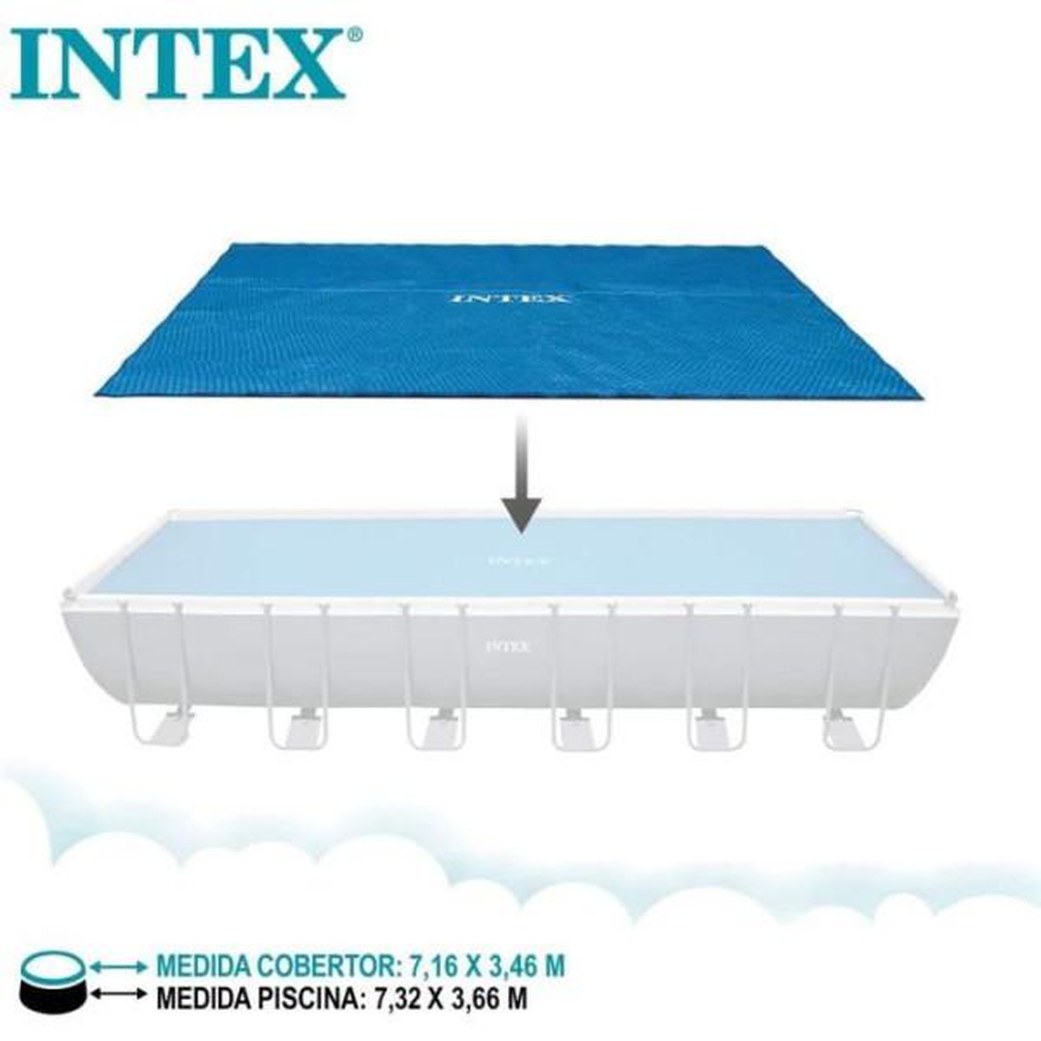 Voir la diapositive 3 : INTEX Bâche a bulles pour piscines rectangulaire de 732 x 366 cm