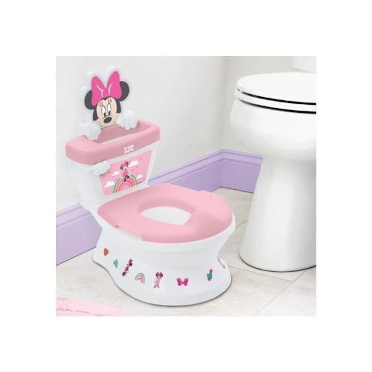 Bright Starts DISNEY BABY - MINNIE- Mini toilette avec réducteur de lunette de toilette inclus, 2 en 1, MySize, Pot amovible facile a nettoye