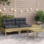 VIDAXL Canape de jardin avec coussins et repose-pied 2 places